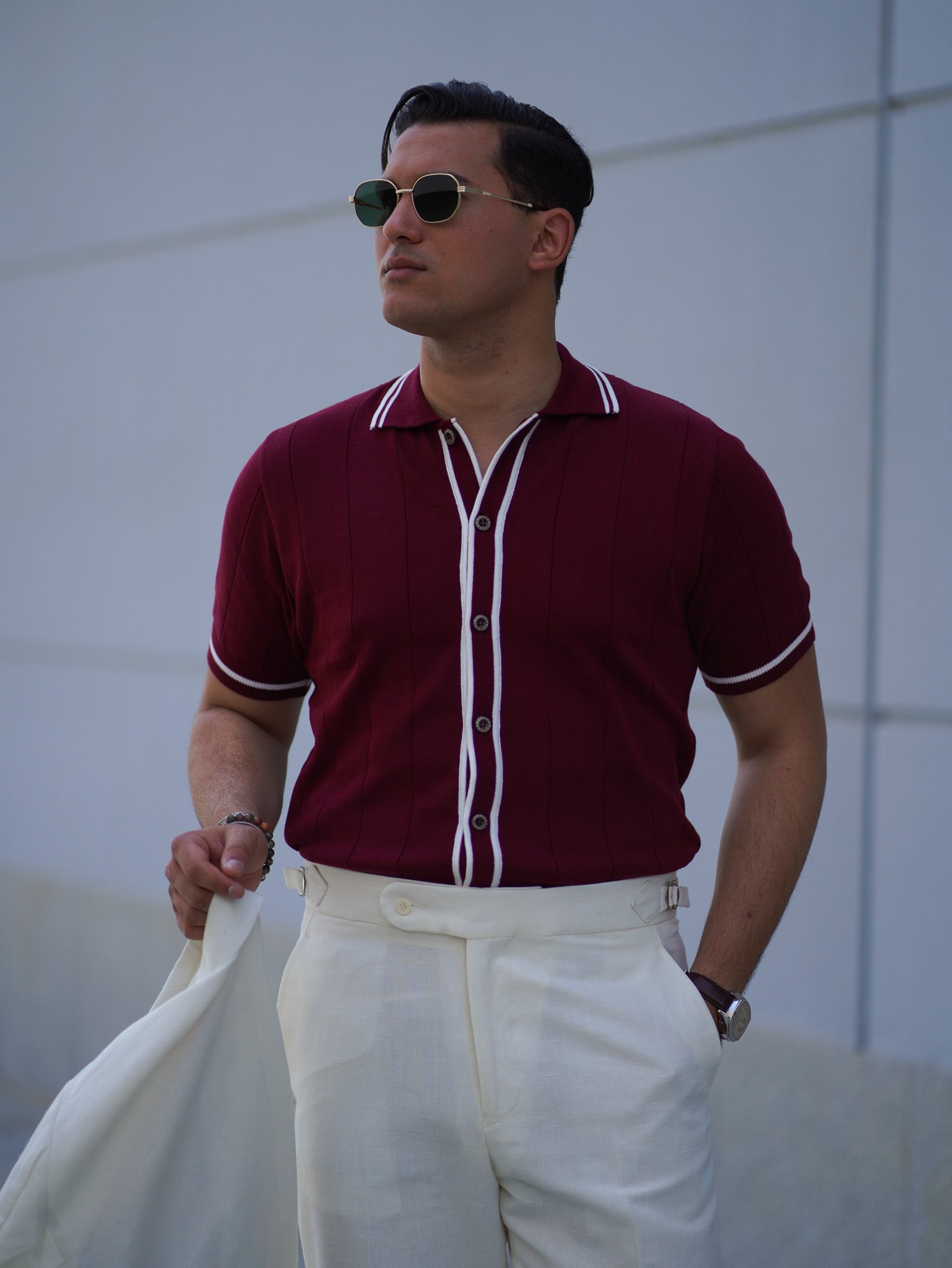 Pure linen double breasted suit - off white