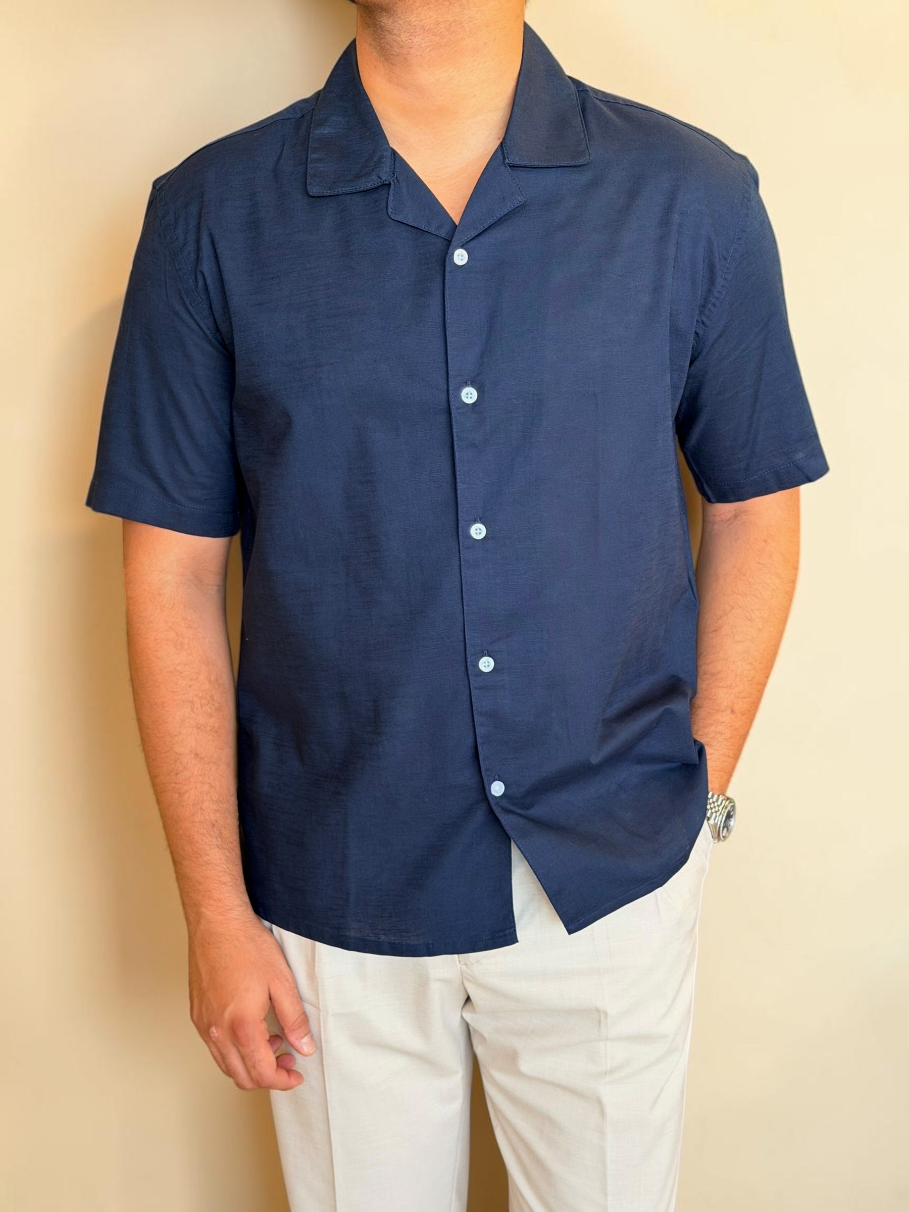 Linen Cuban Shirt - Navy
