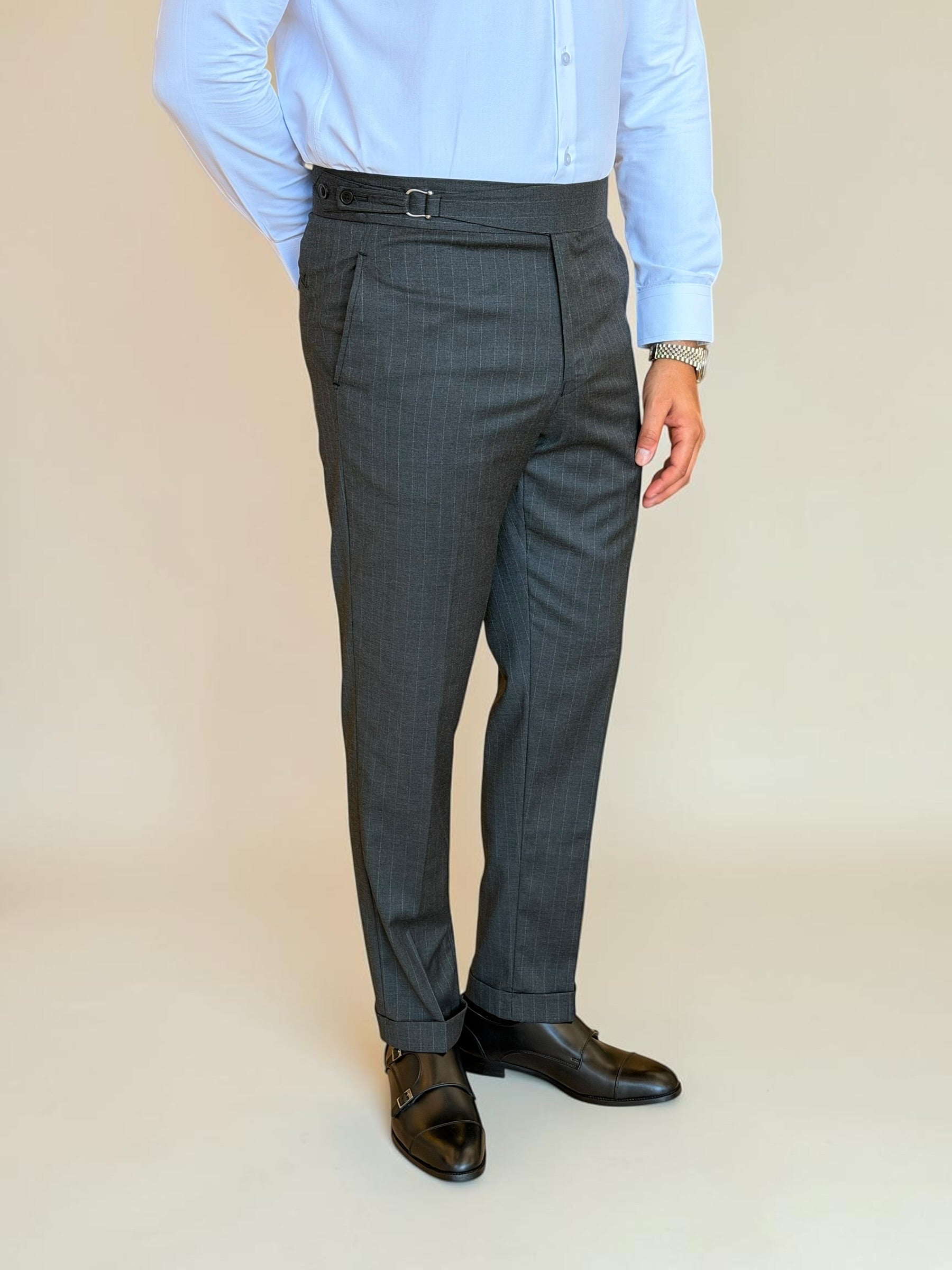 One side stripe gurkha trousers - Dark Gary