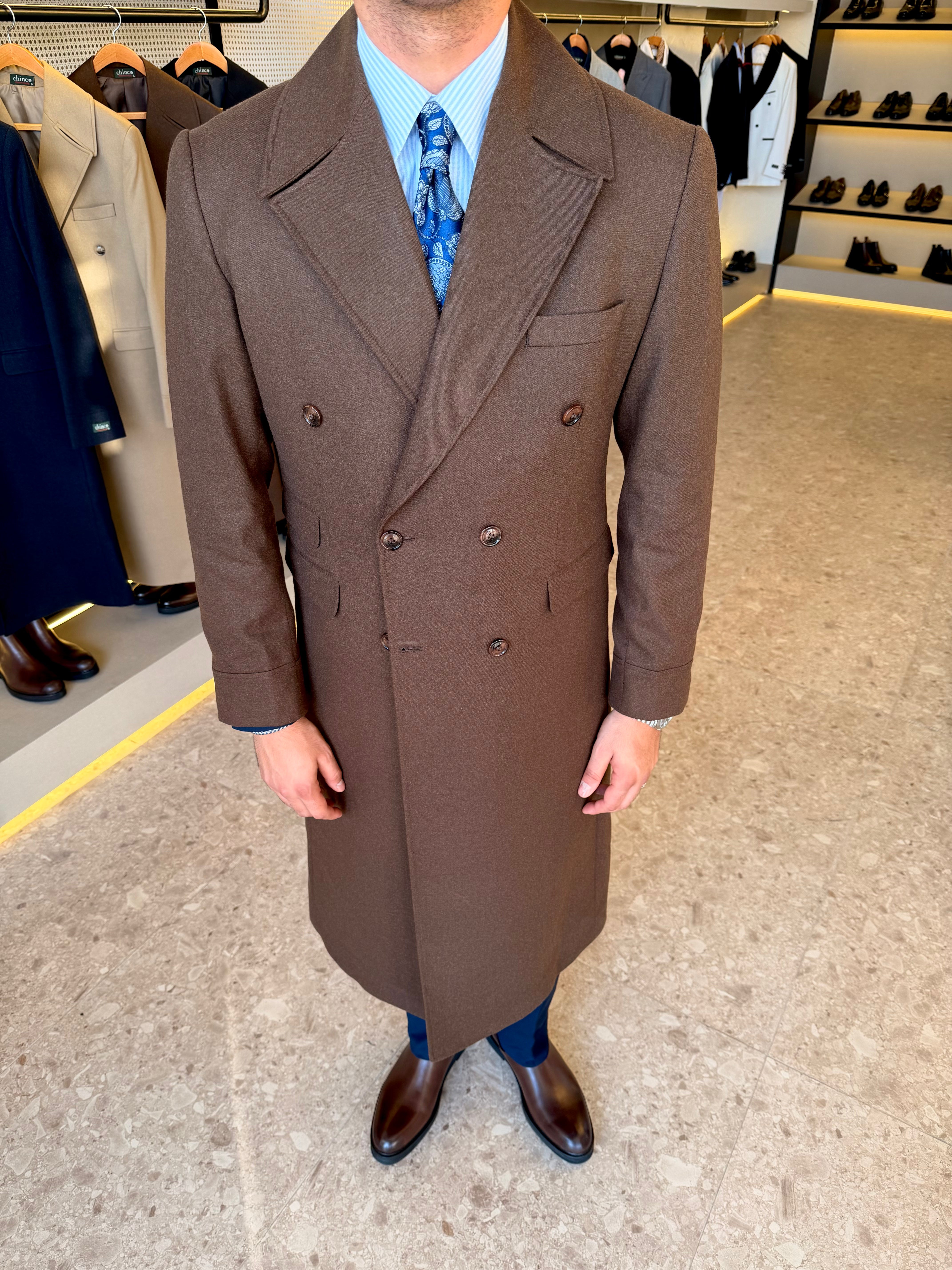 long double breasted coat - Brown