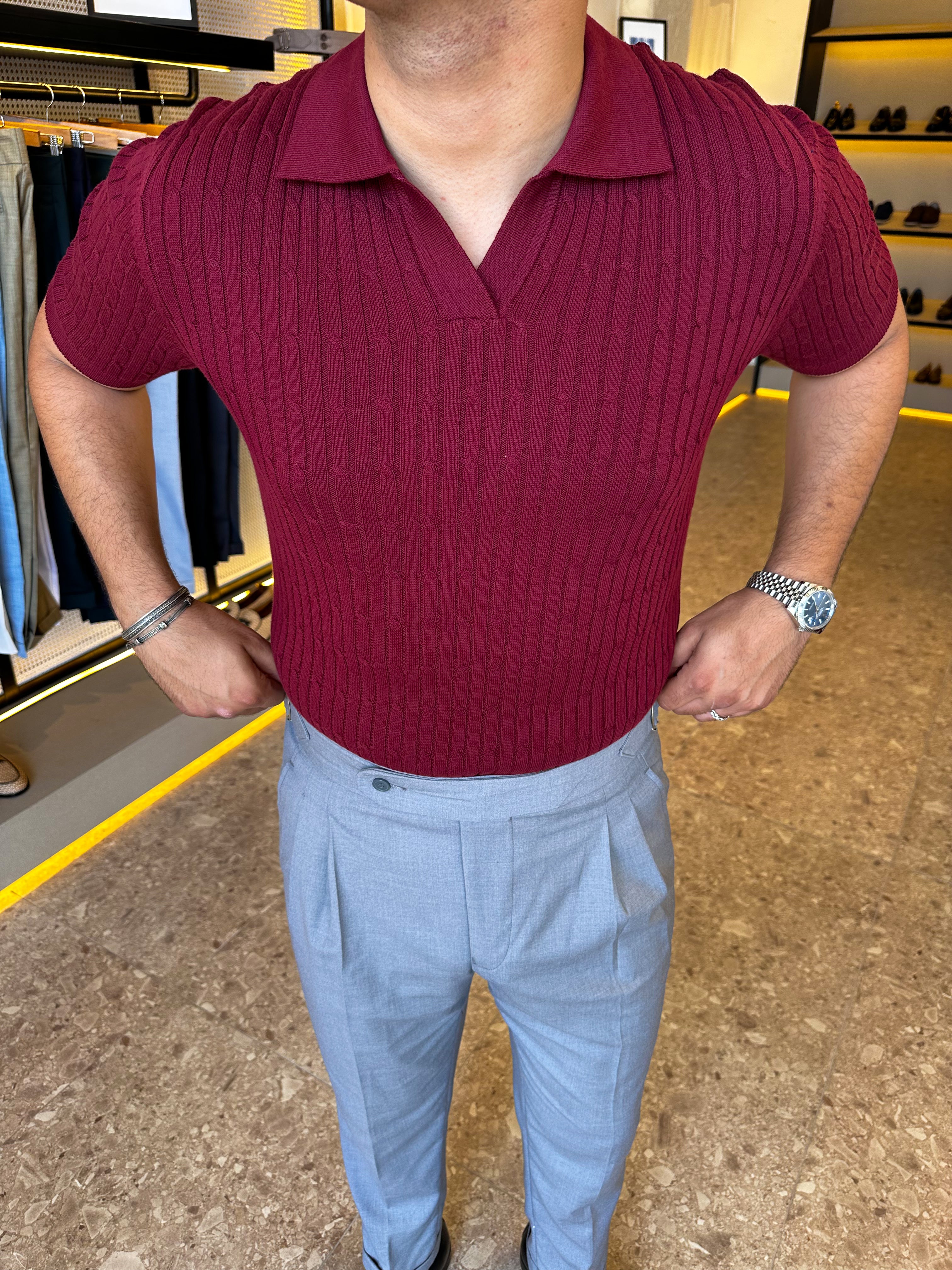 Cable knitwear - burgundy
