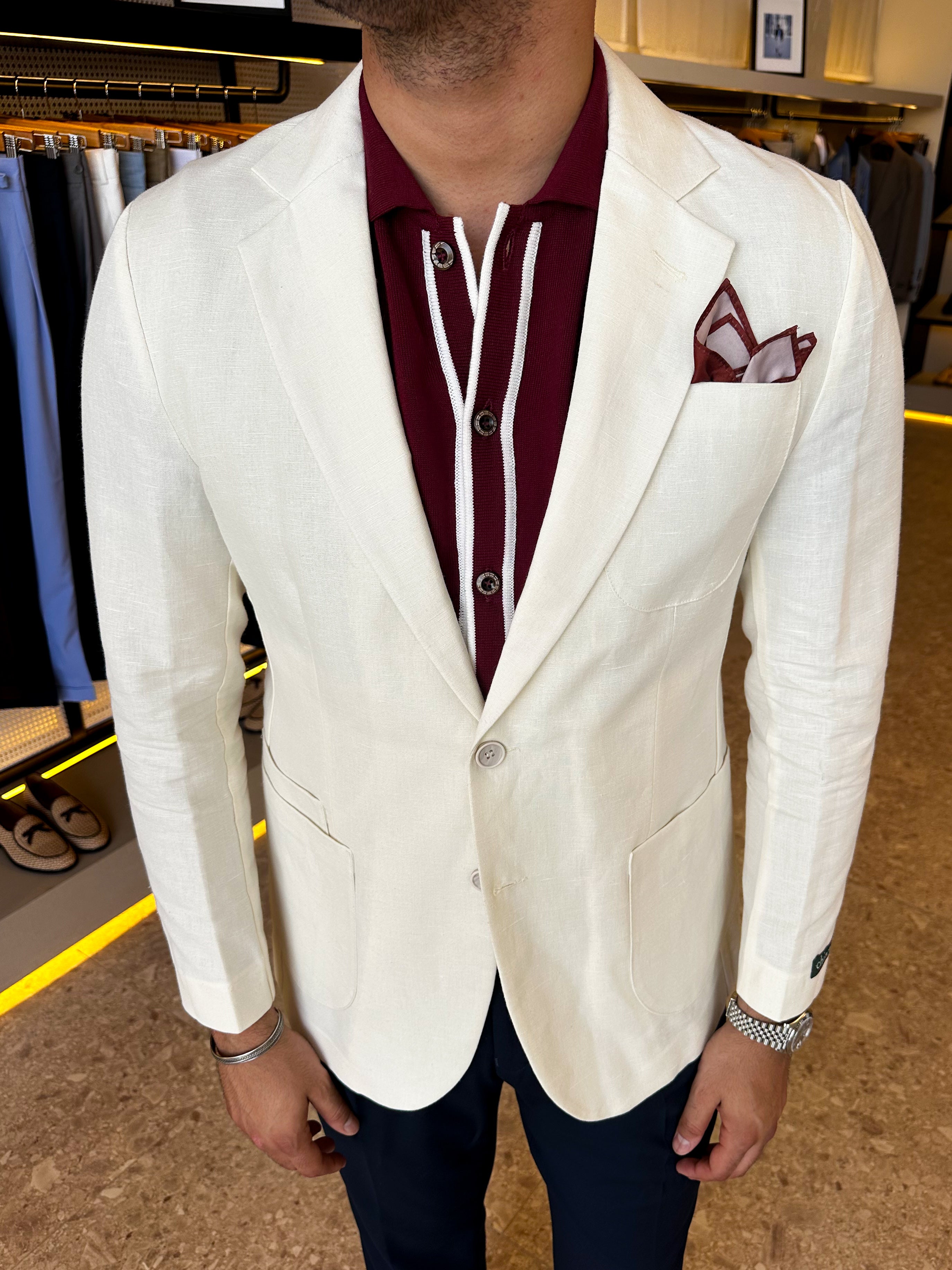 Pure Linen Unlined Blazer - off white