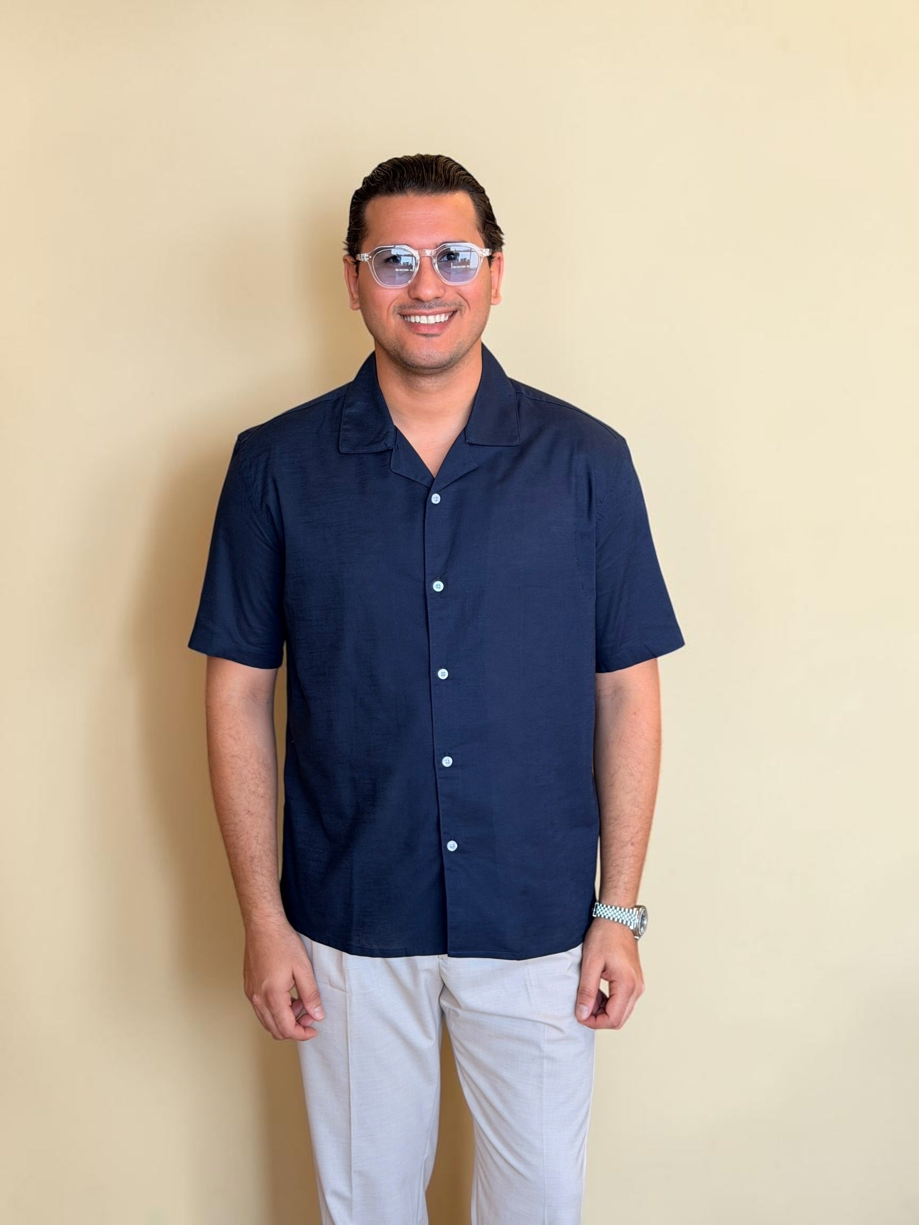 Linen Cuban Shirt - Navy