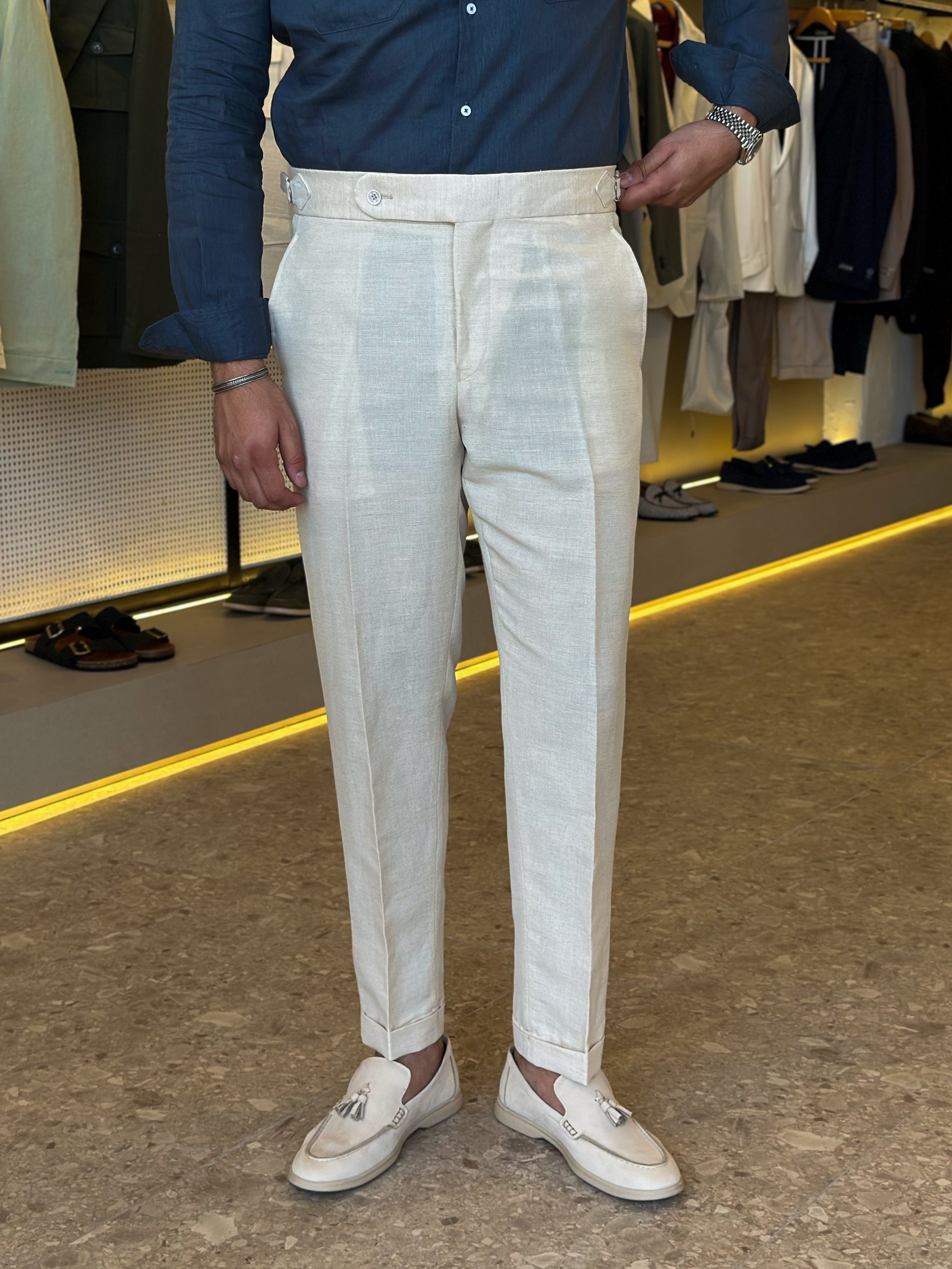 Chino hight waist pure linen trouser - beige