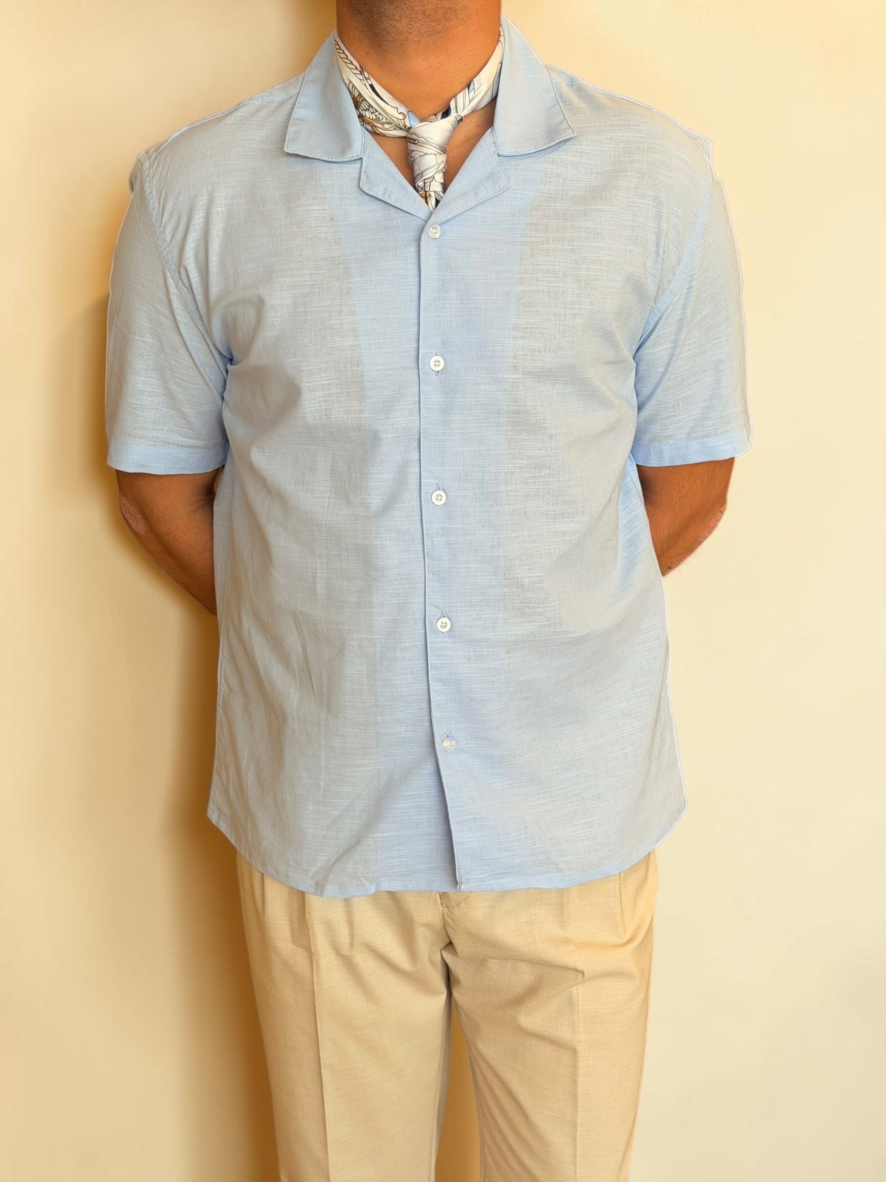 Linen Cuban Shirt - Baby blue