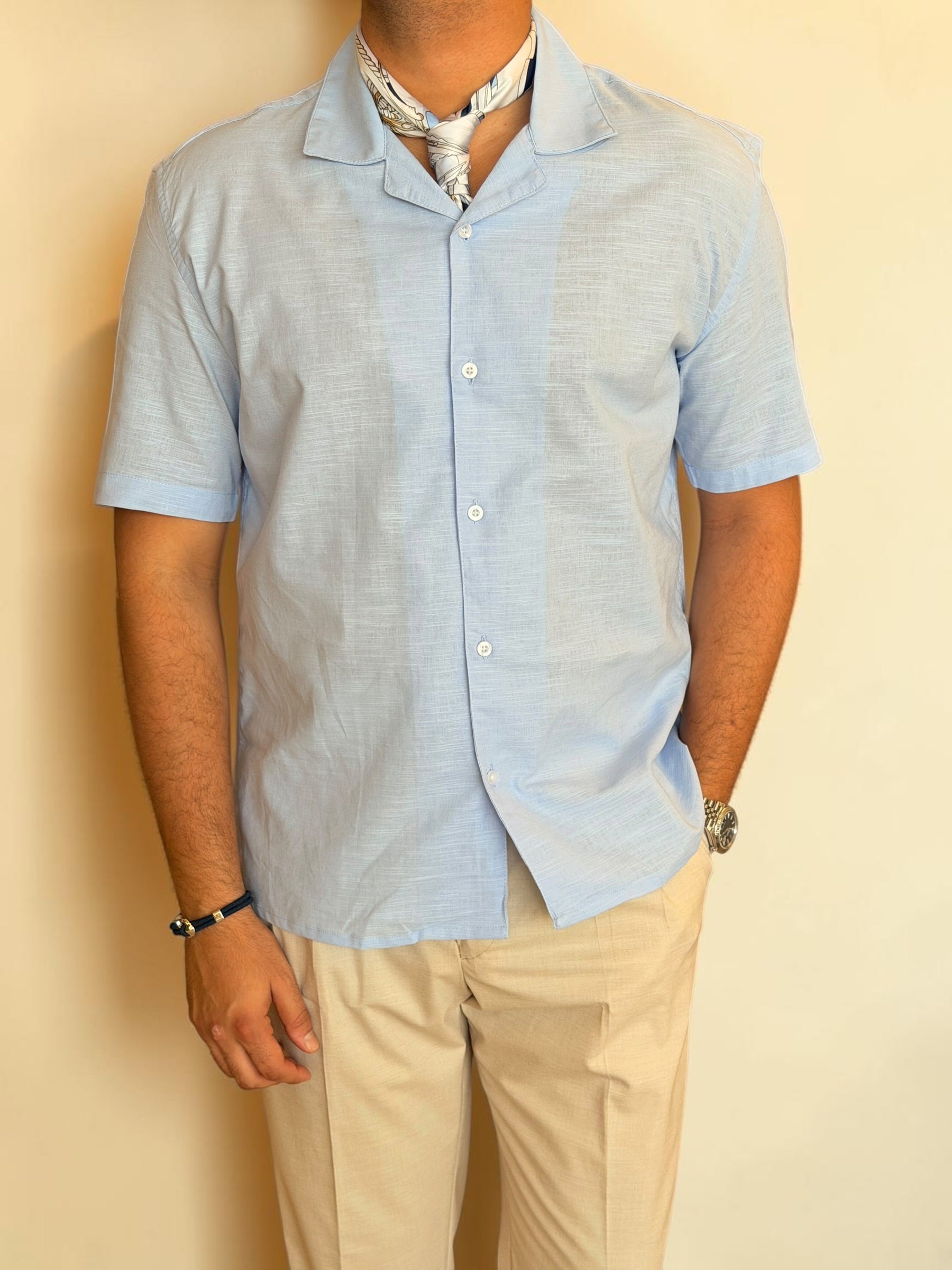 Linen Cuban Shirt - Baby blue