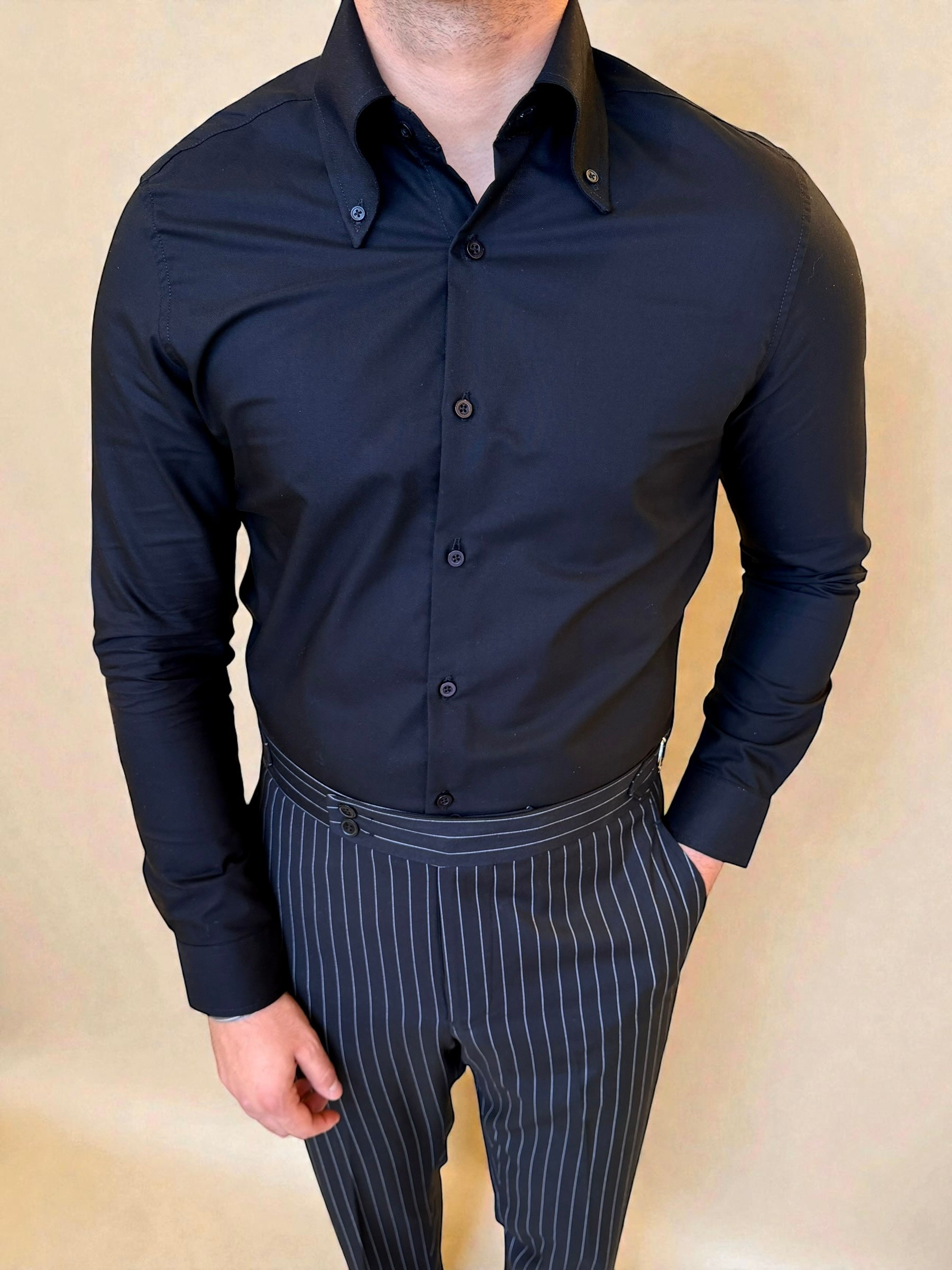 Button-Down Collar cotton Shirt – Black