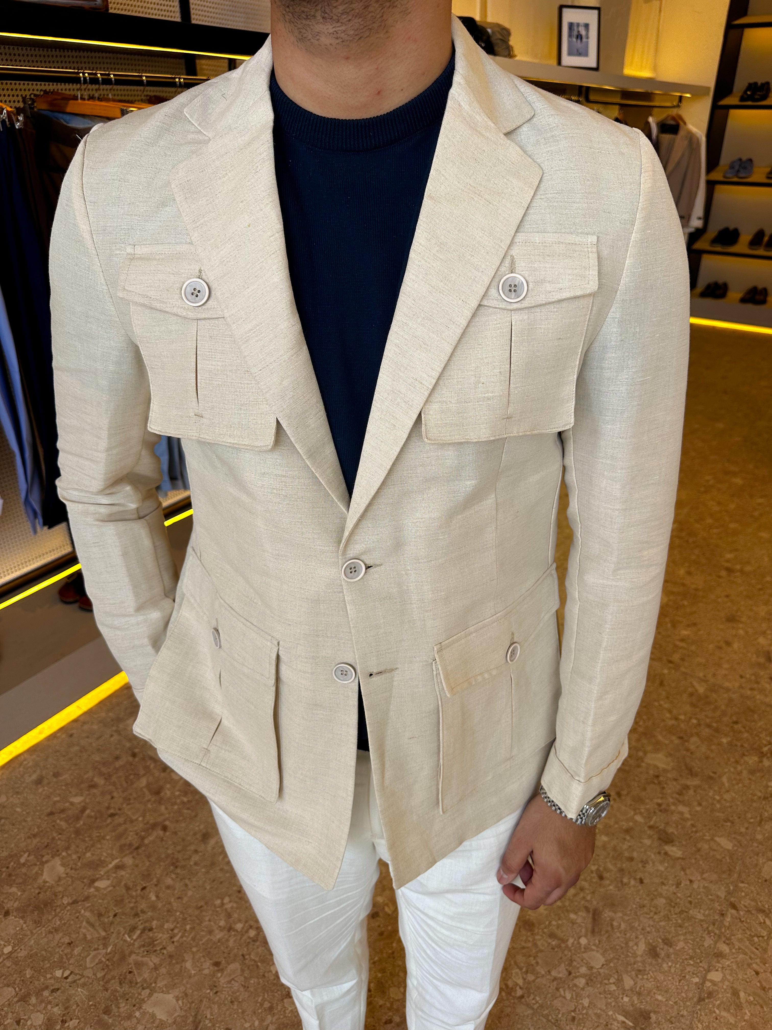 Safari pure linen blazer - BEIGE
