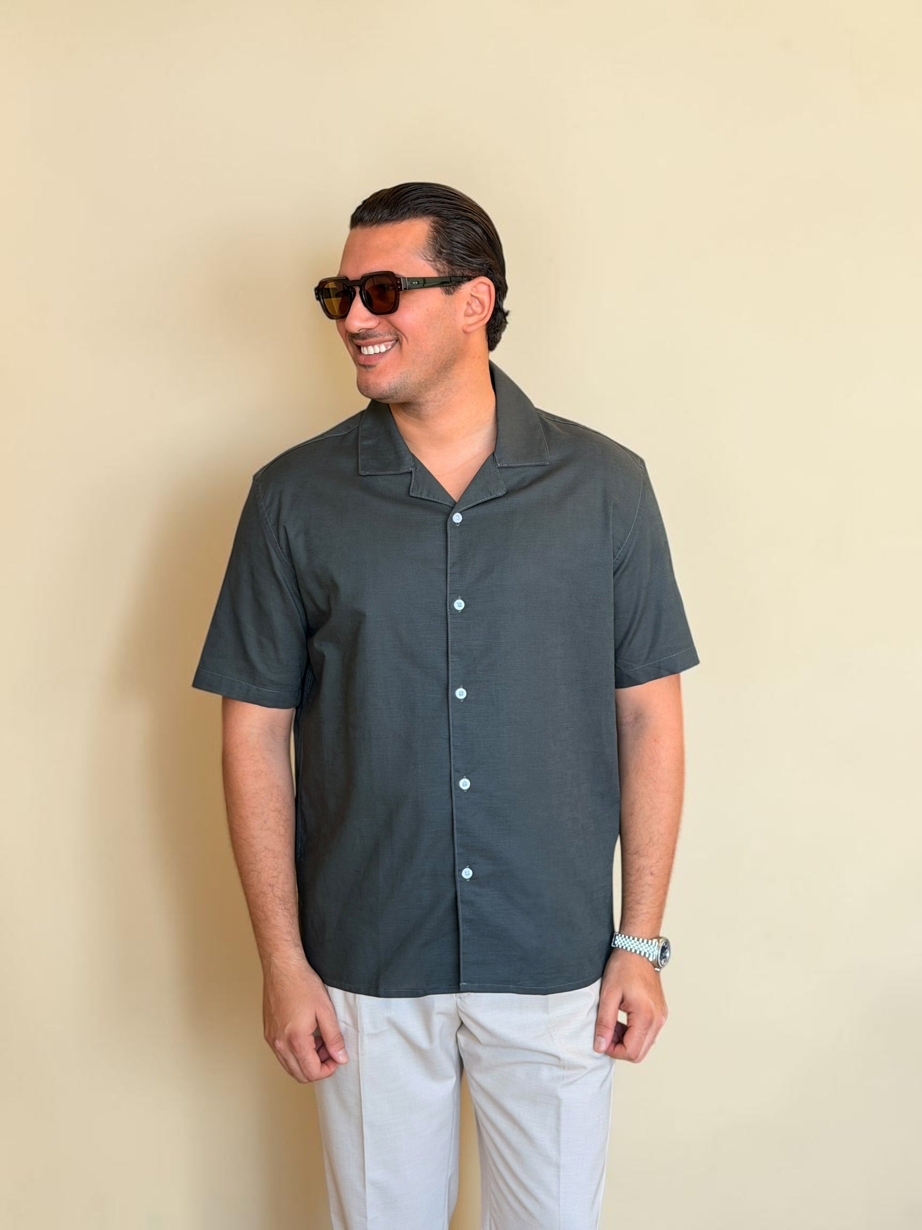 Linen Cuban Shirt - Olive