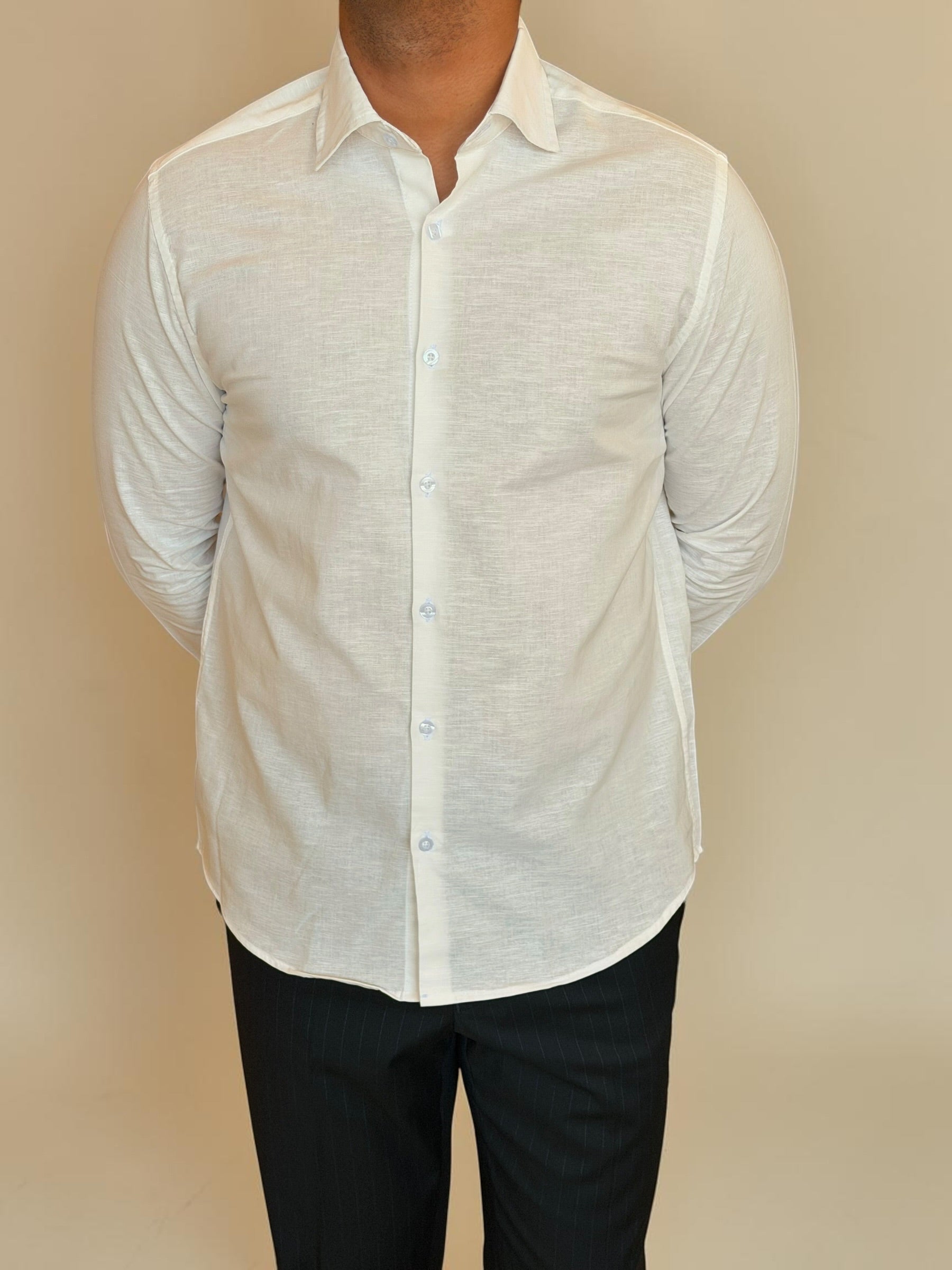 Spread collar pure linen chemise - Off white
