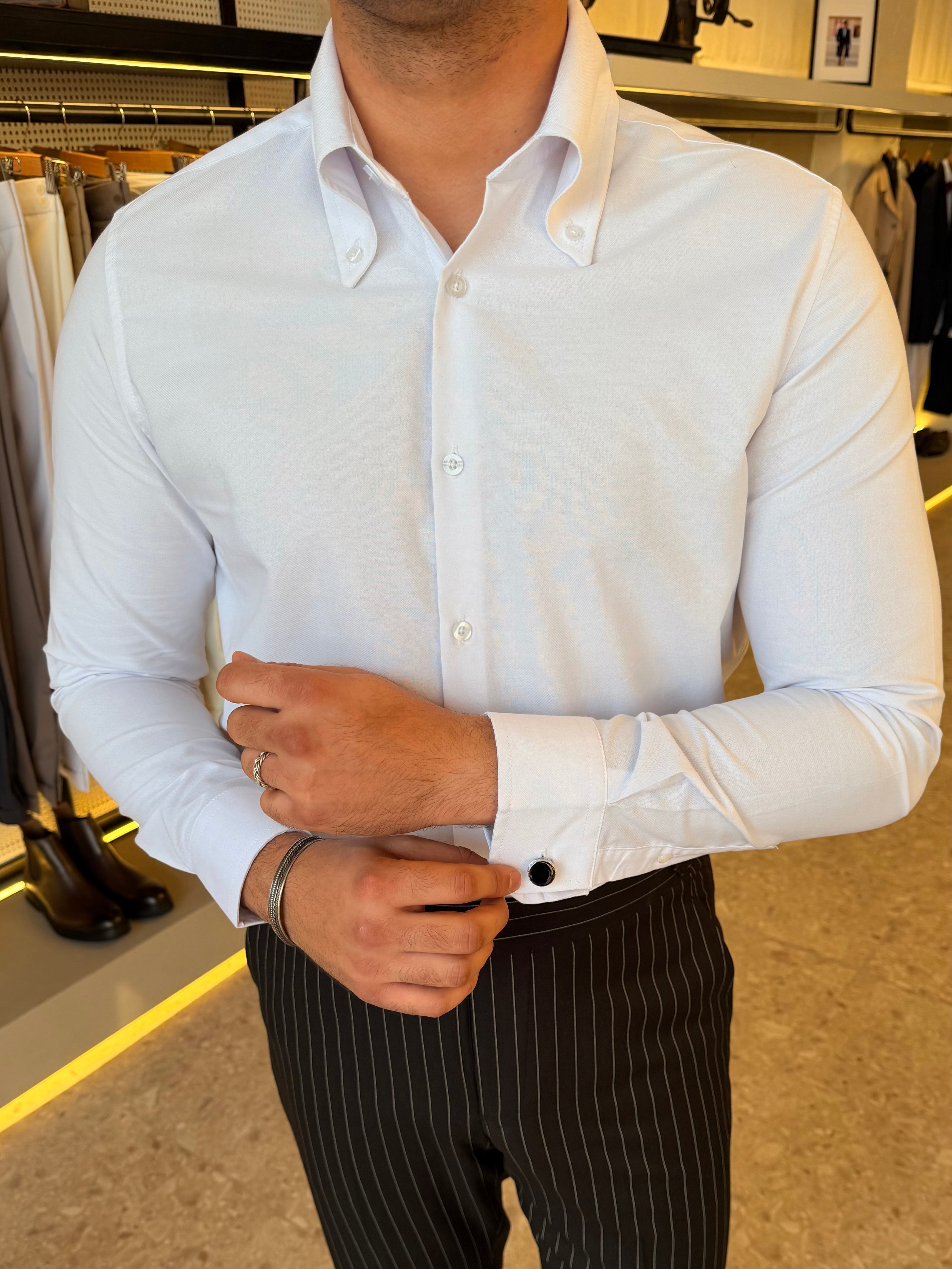 Button-Down Collar cotton Shirt – White