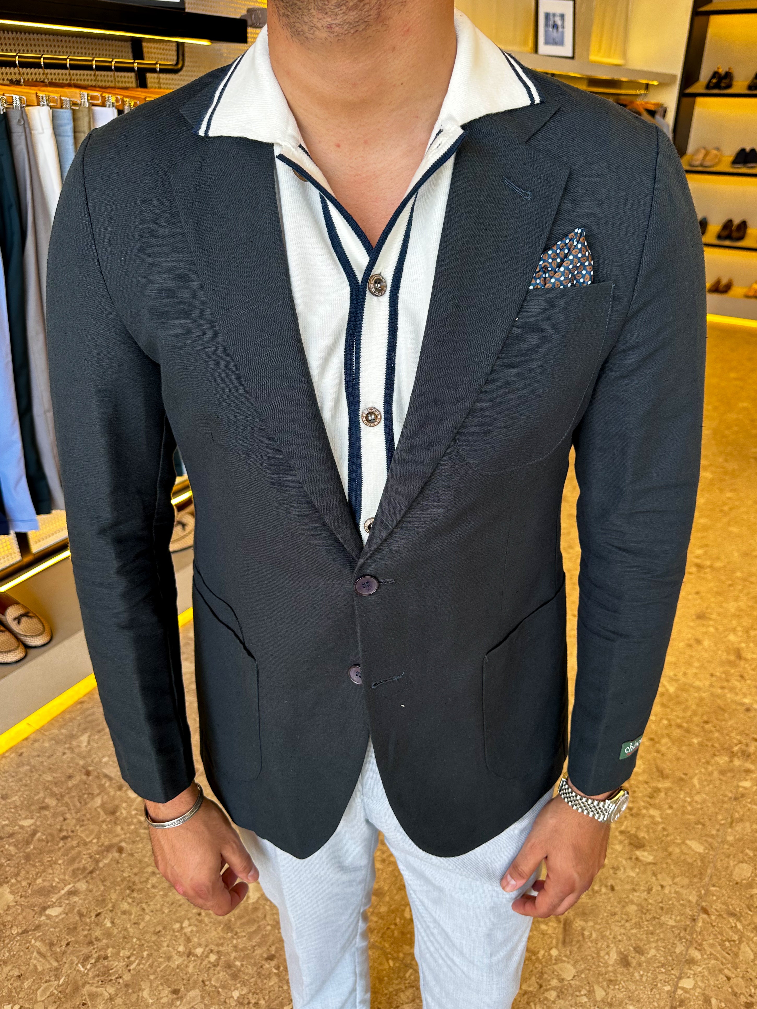 Pure Linen Unlined Blazer - Navy