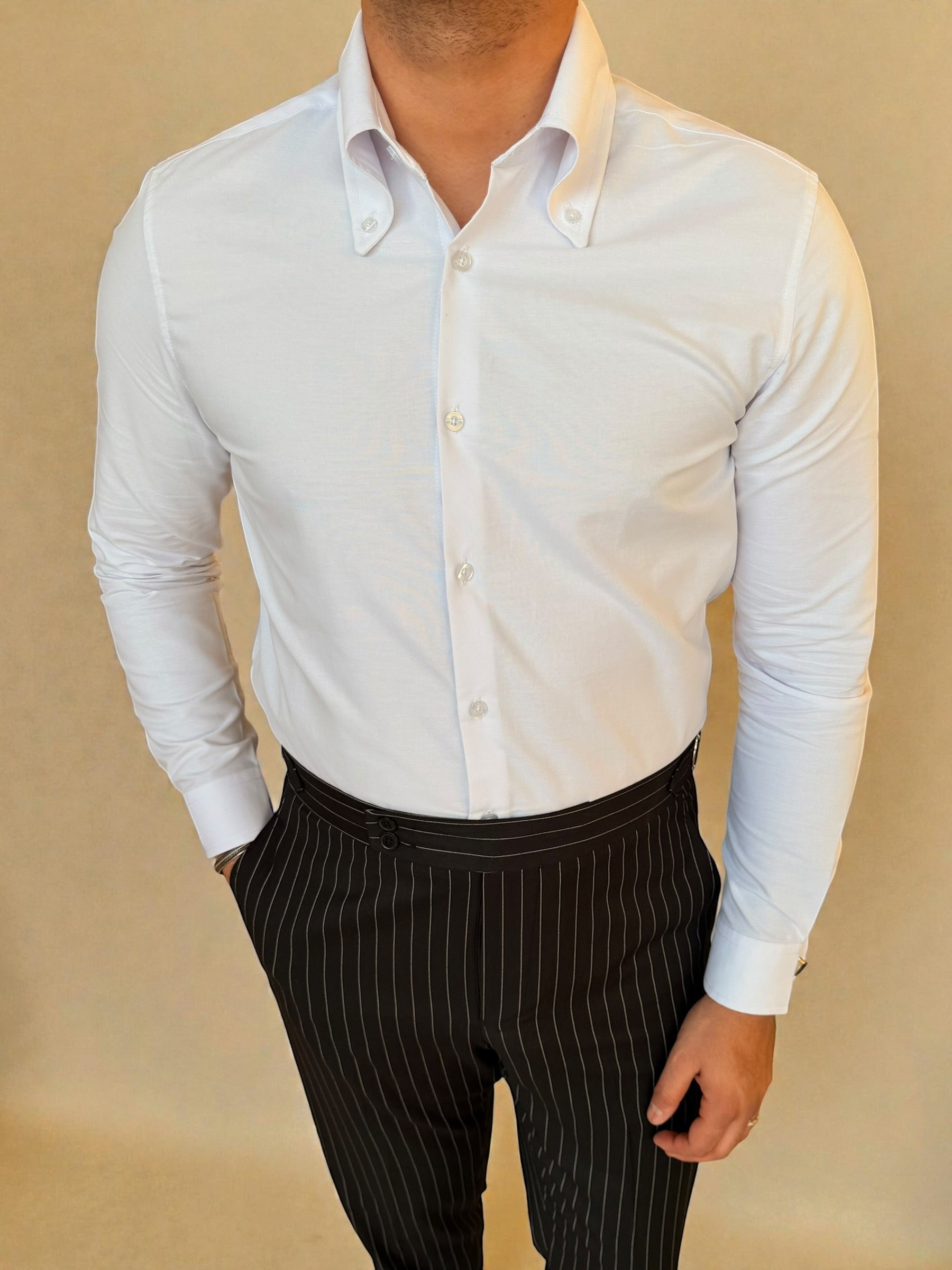 Button-Down Collar cotton Shirt – White