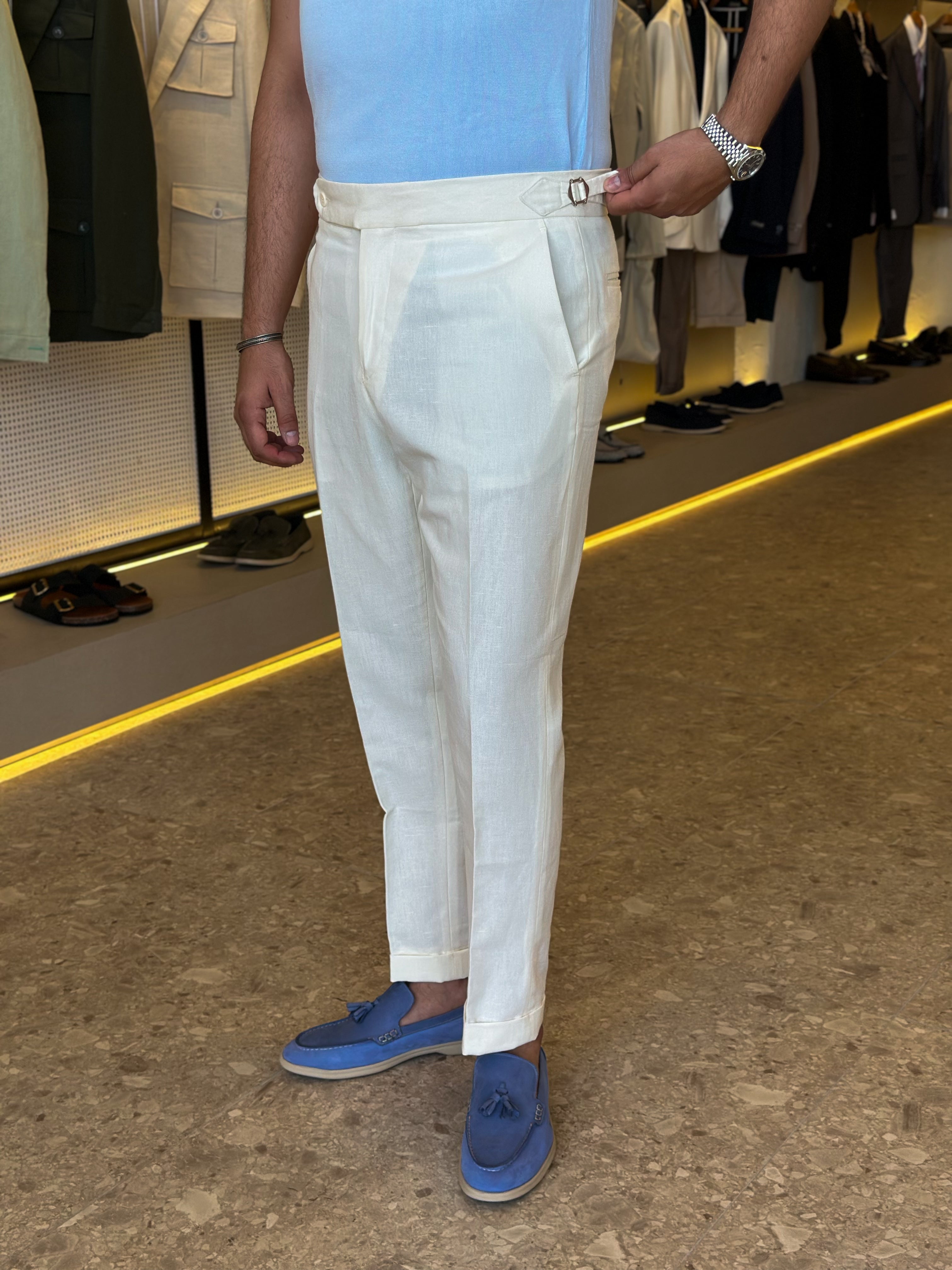 Chino hight waist pure linen trouser - off white