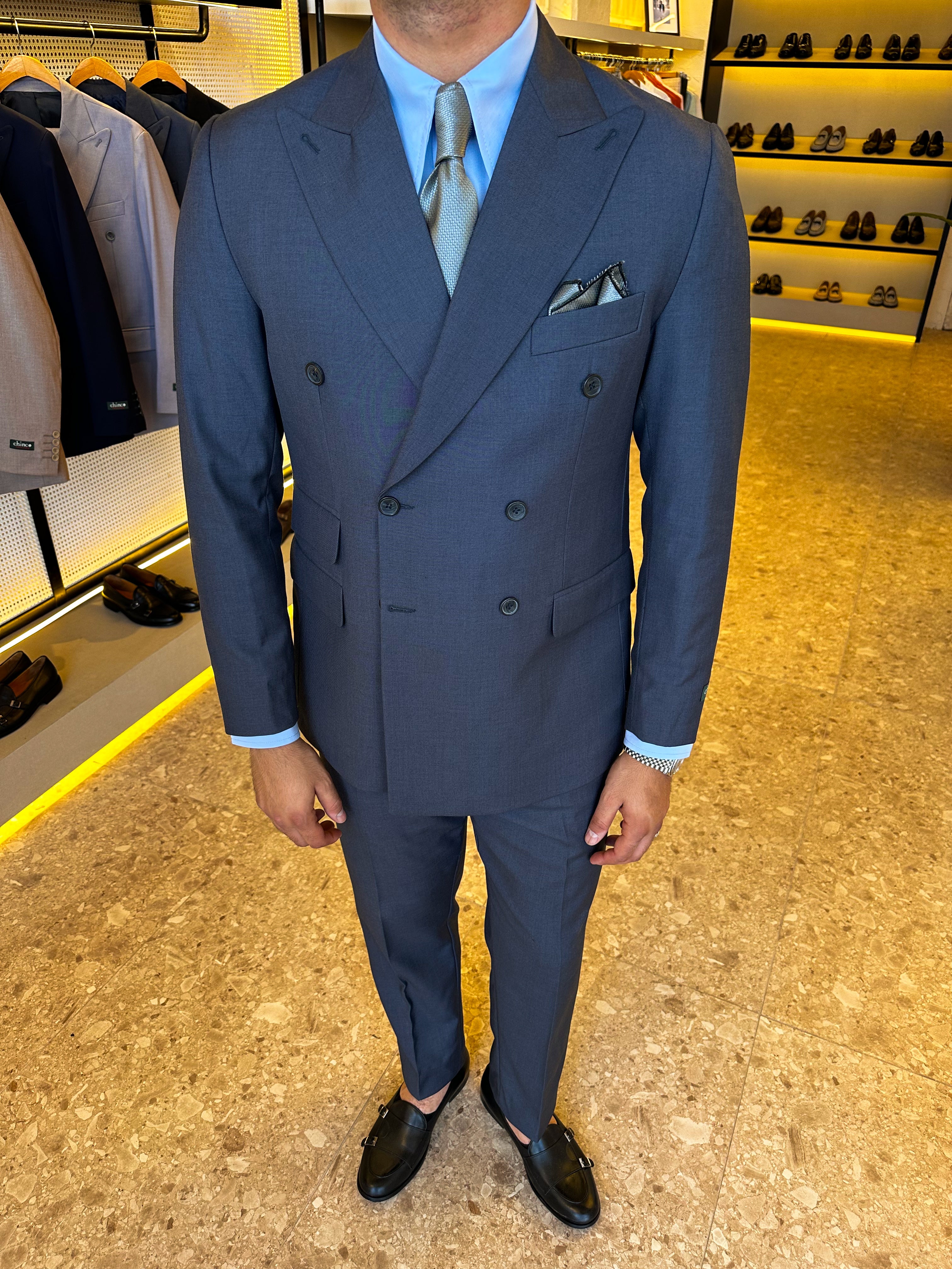 Double breasted suit 6 buttons - Dark gray
