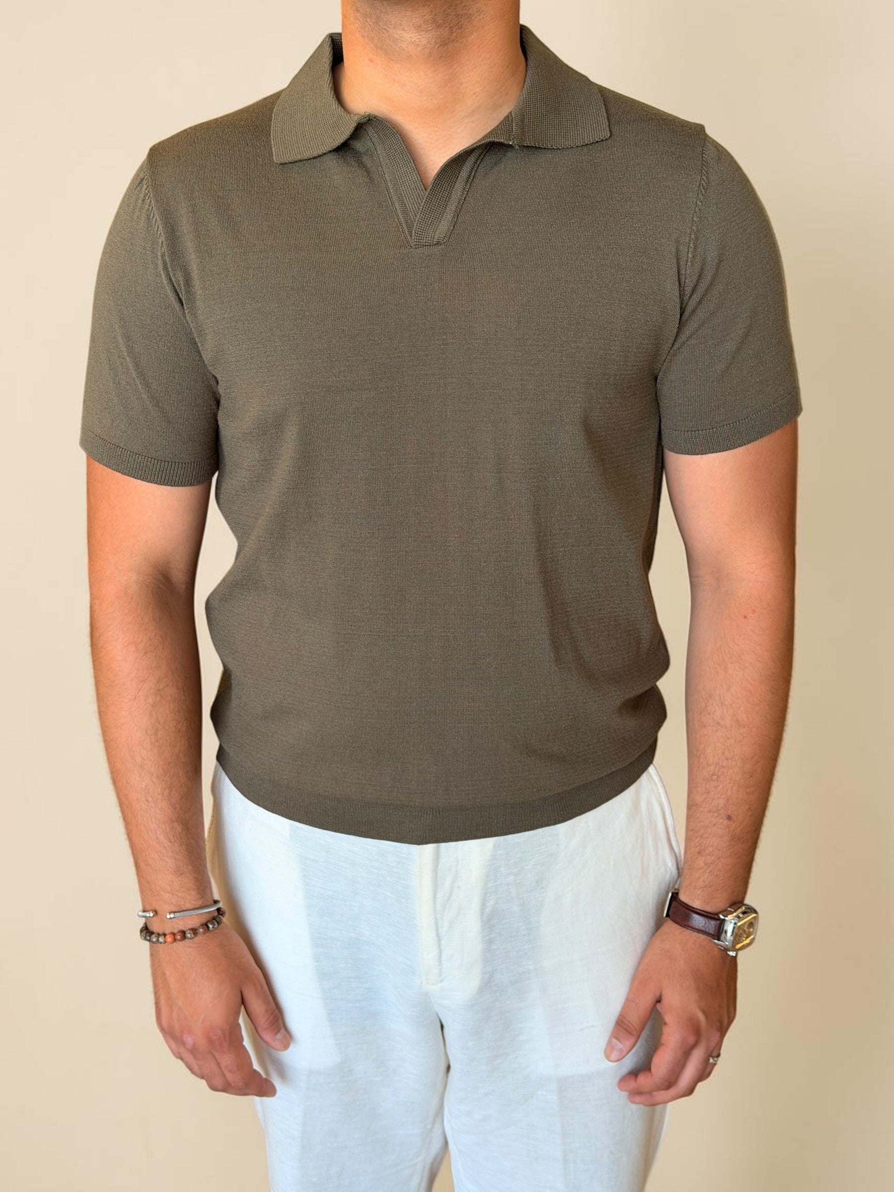 Polo-V knitwear - Olive
