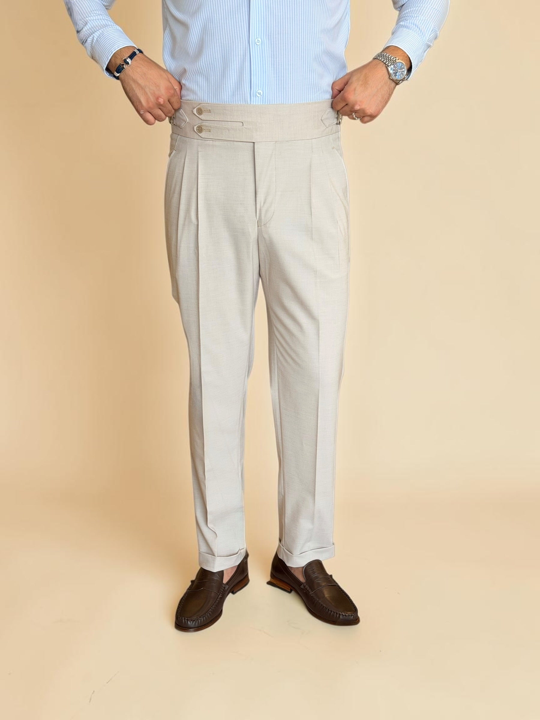Double-Belt Gurkha trousers- Beige