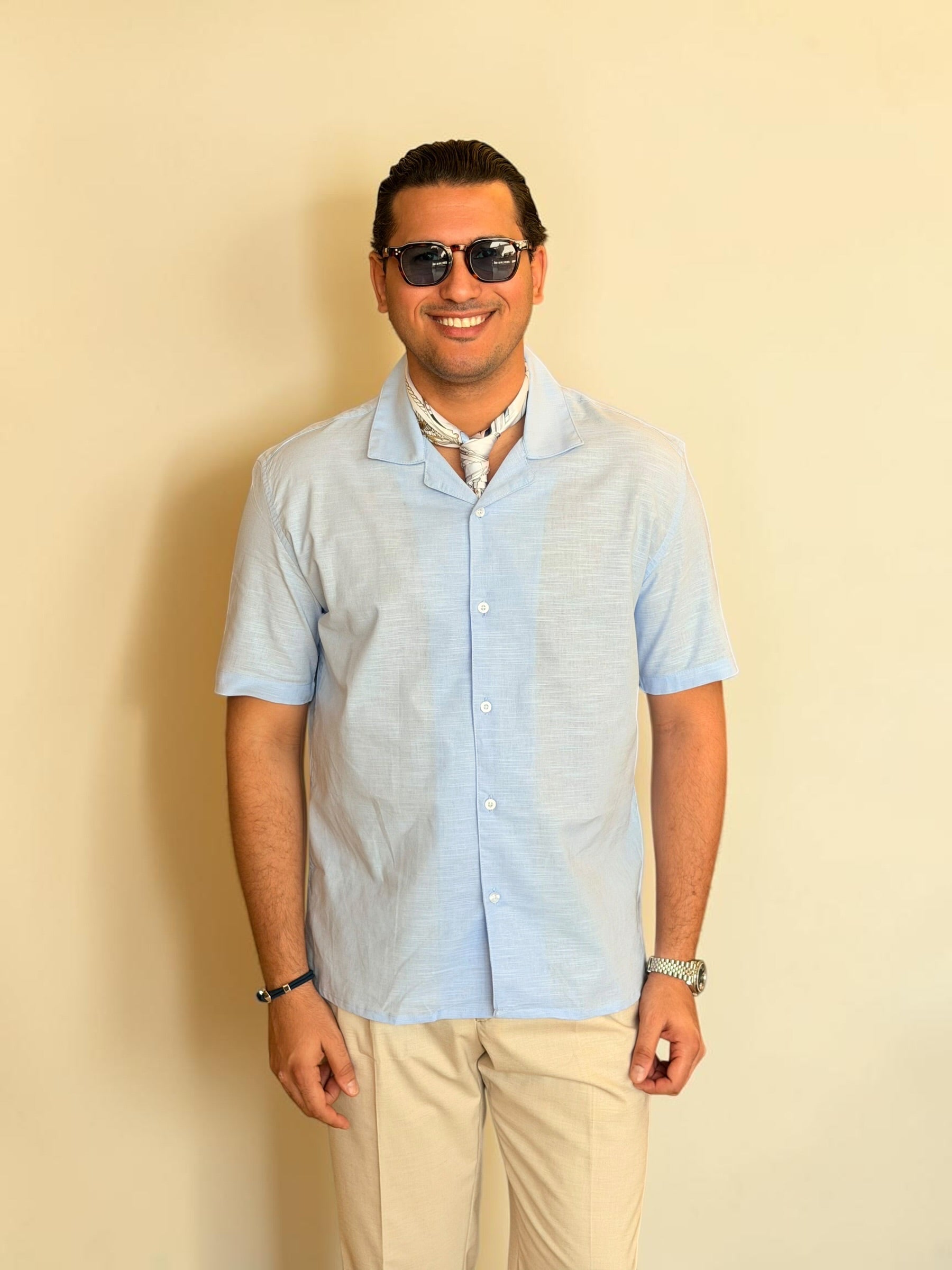 Linen Cuban Shirt - Baby blue