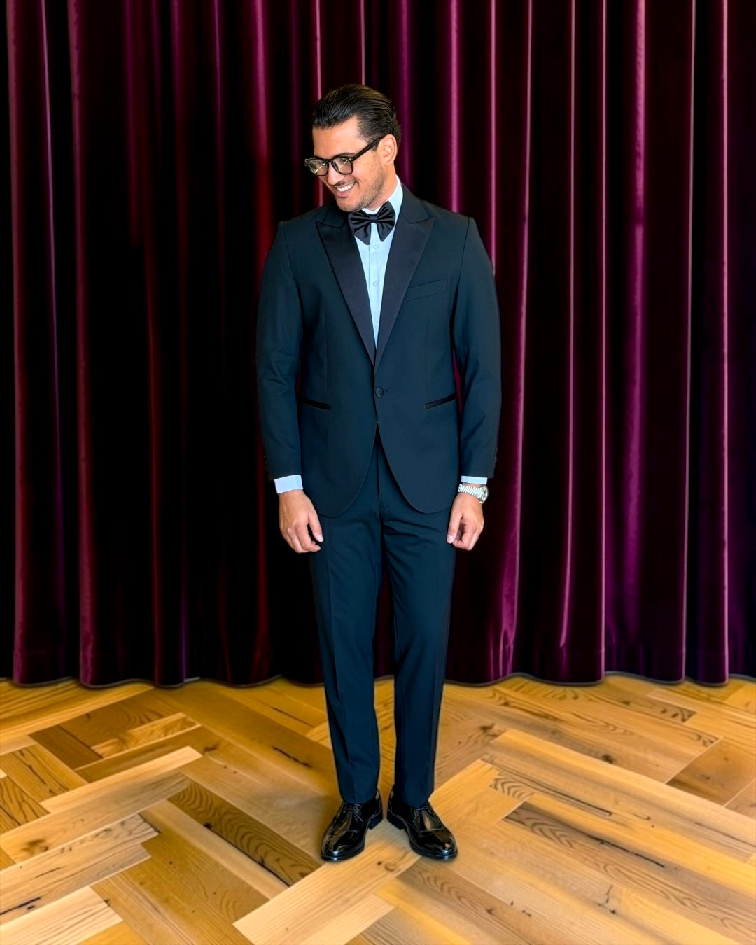 Peak Collar Tuxedo Suit  - Black