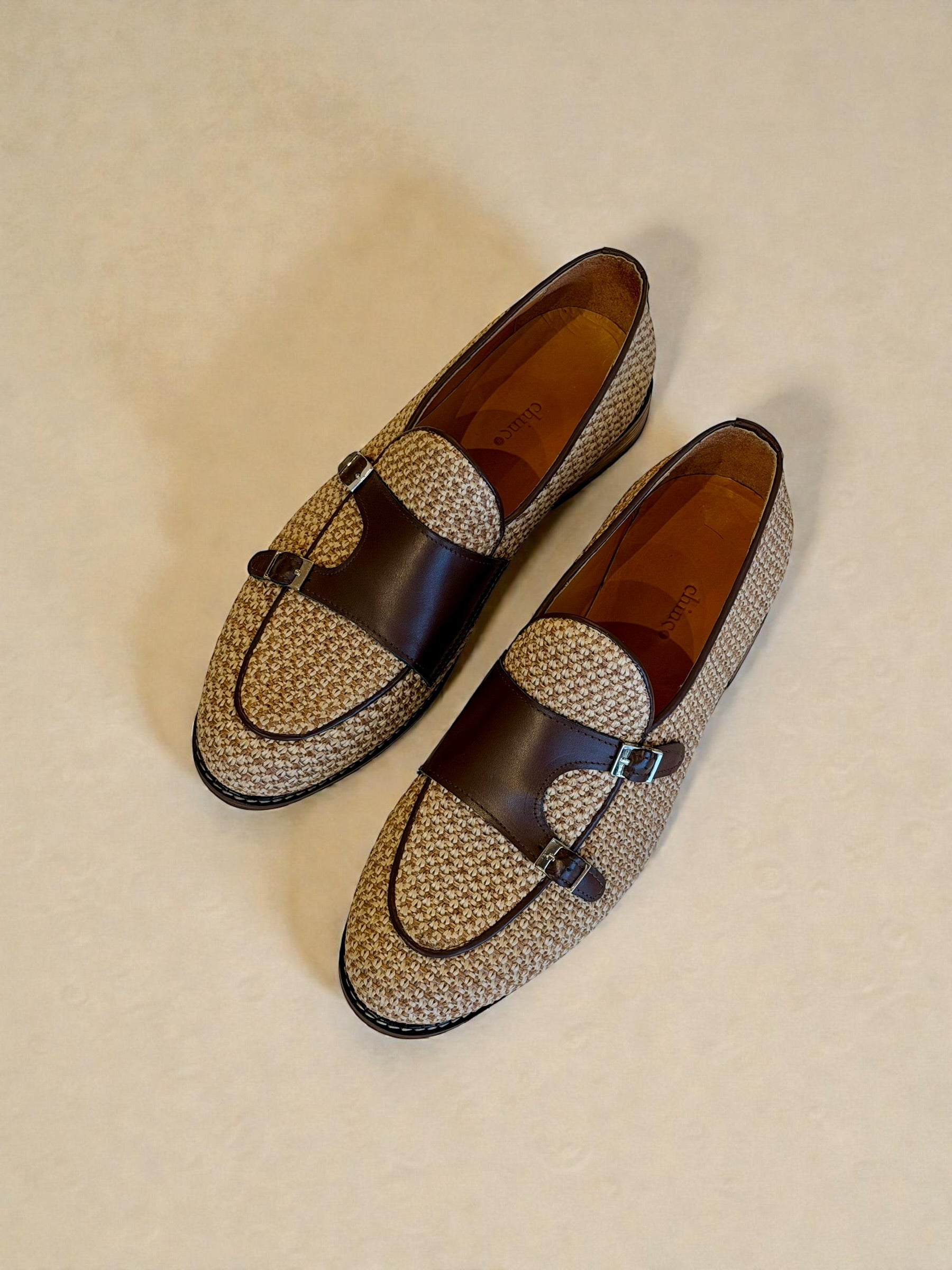 Handwoven double monk loafers - Beige