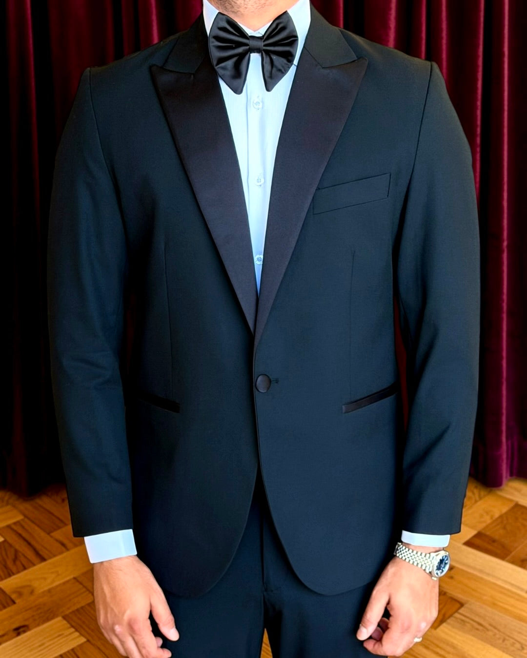 Peak Collar Tuxedo Suit  - Black