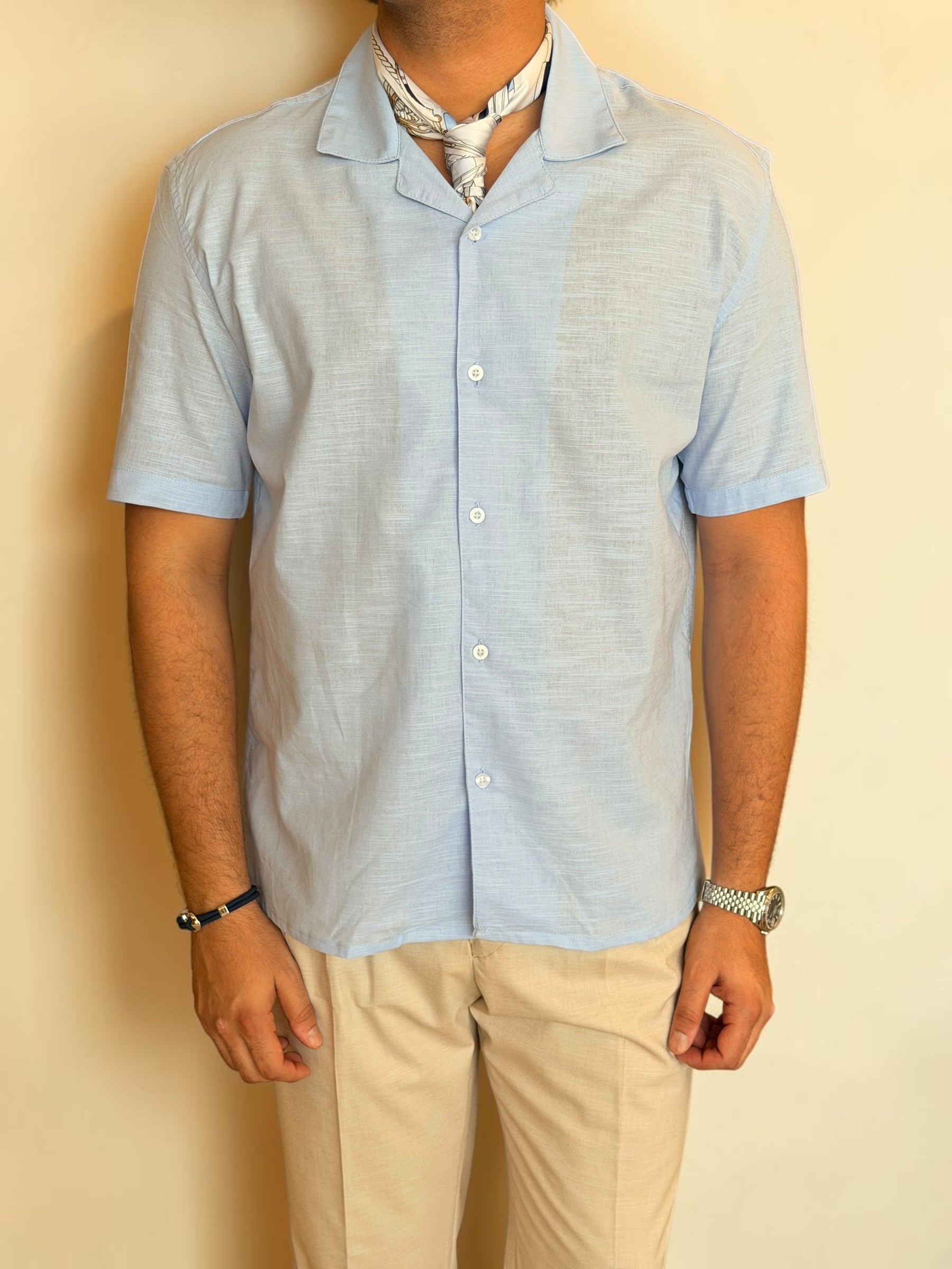Linen Cuban Shirt - Baby blue