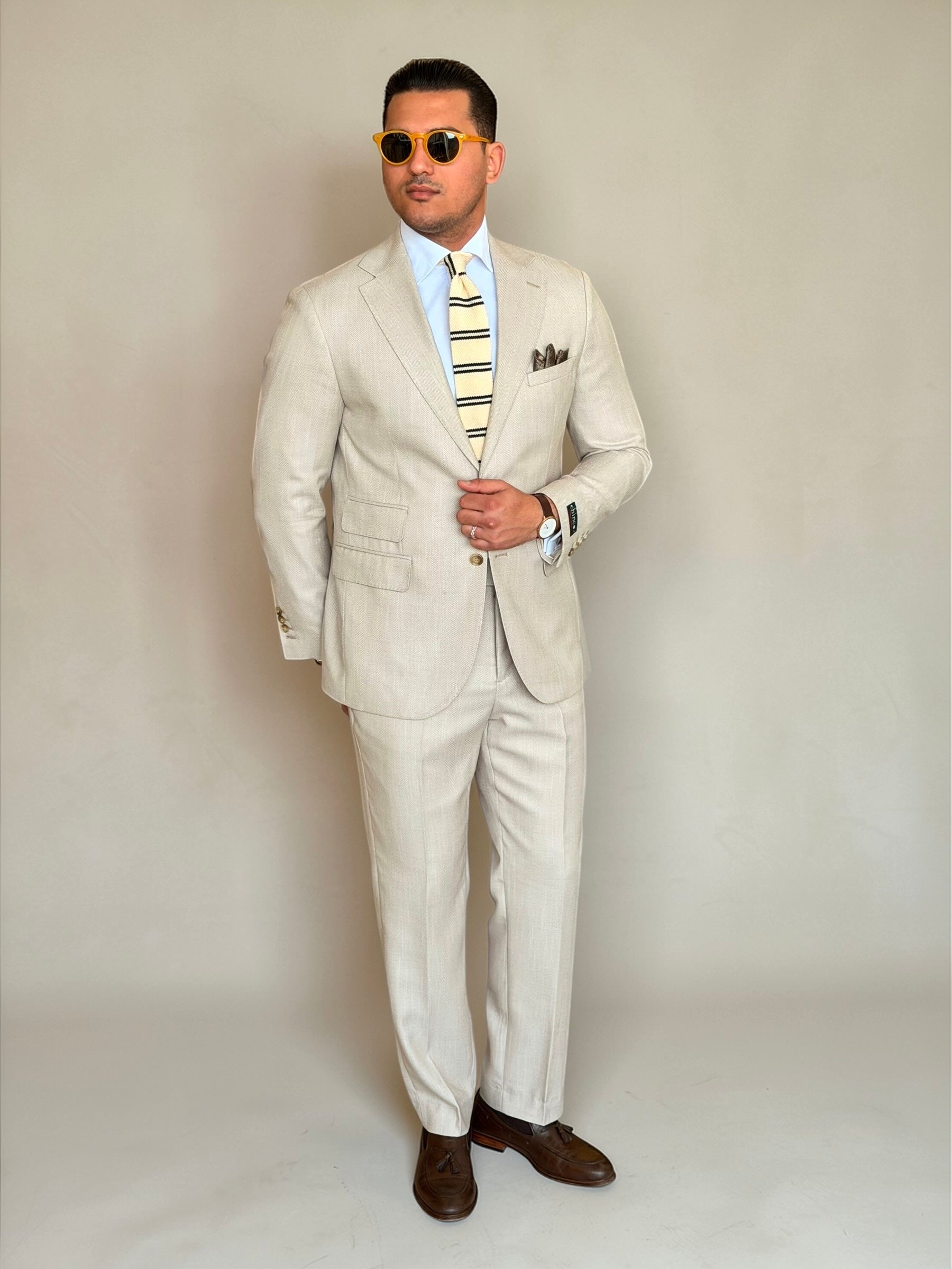 Herringbone notch suit - beige