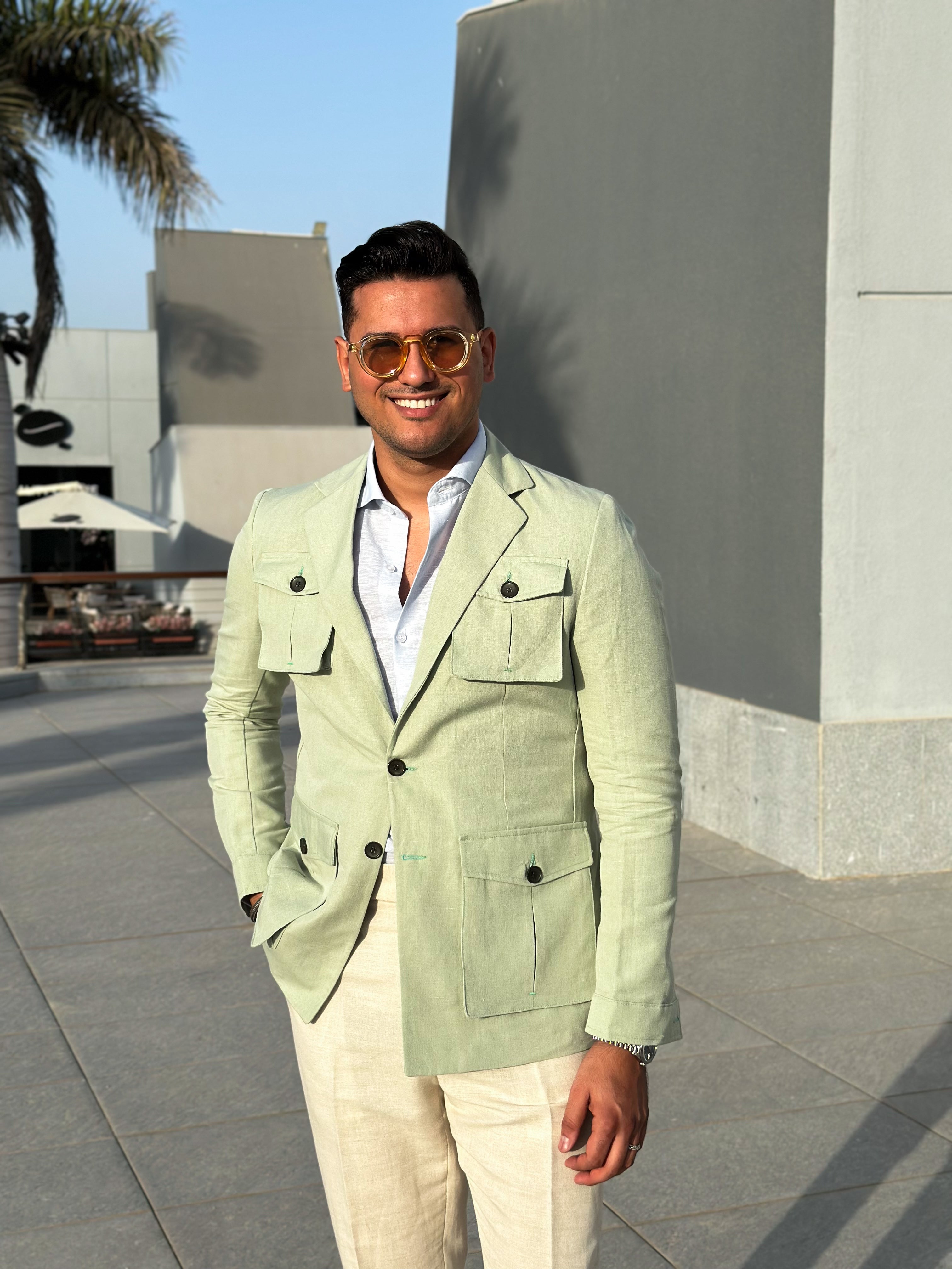 Safari pure linen blazer - pistage