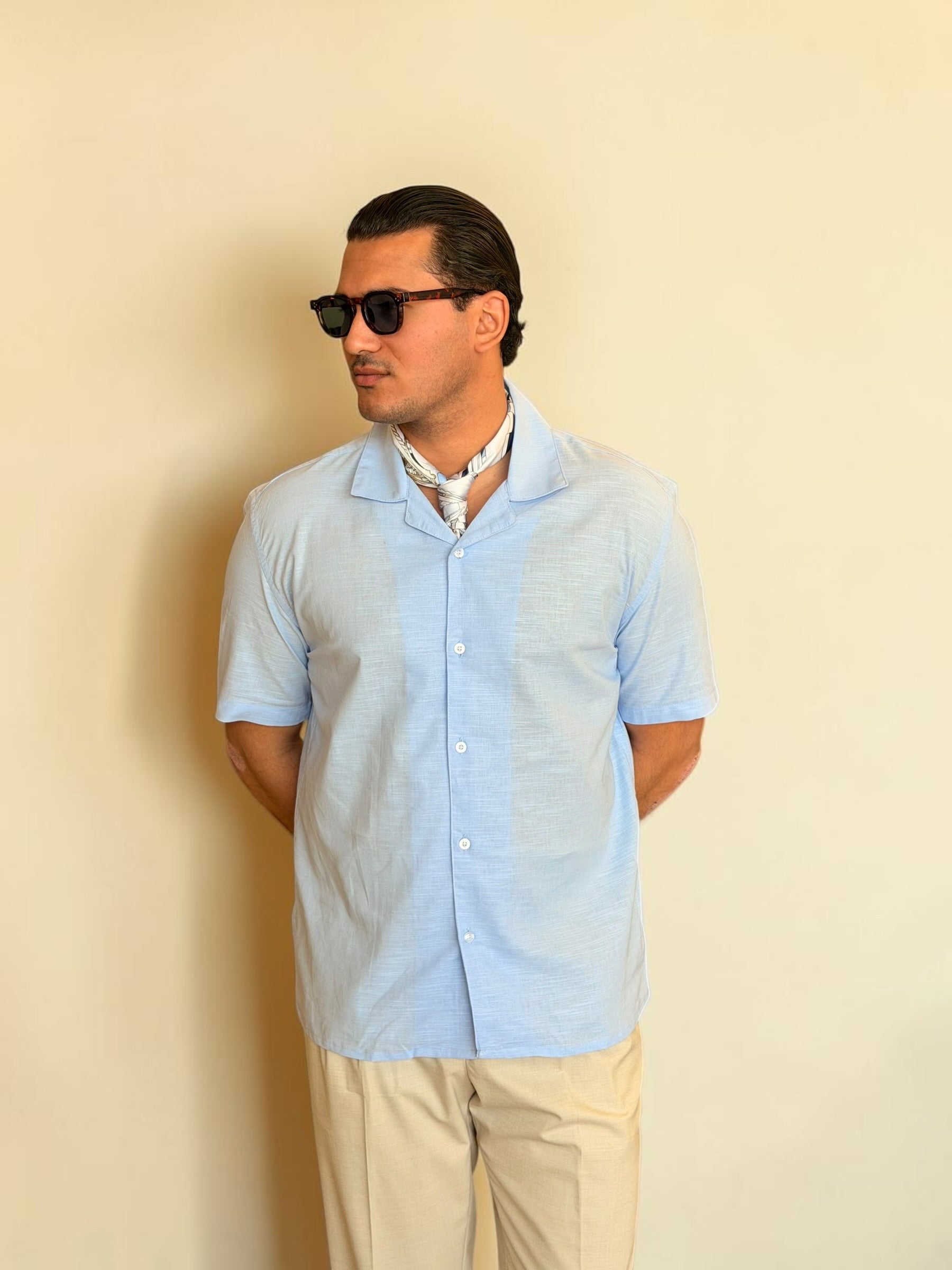 Linen Cuban Shirt - Baby blue
