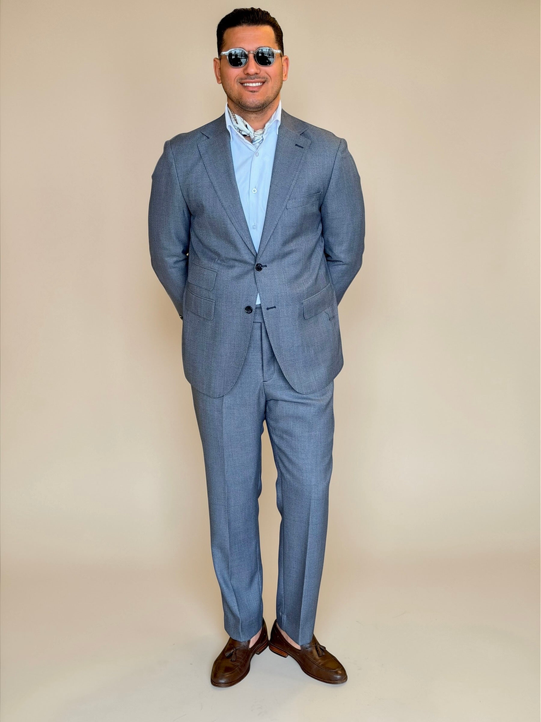 Herringbone notch suit - Navy