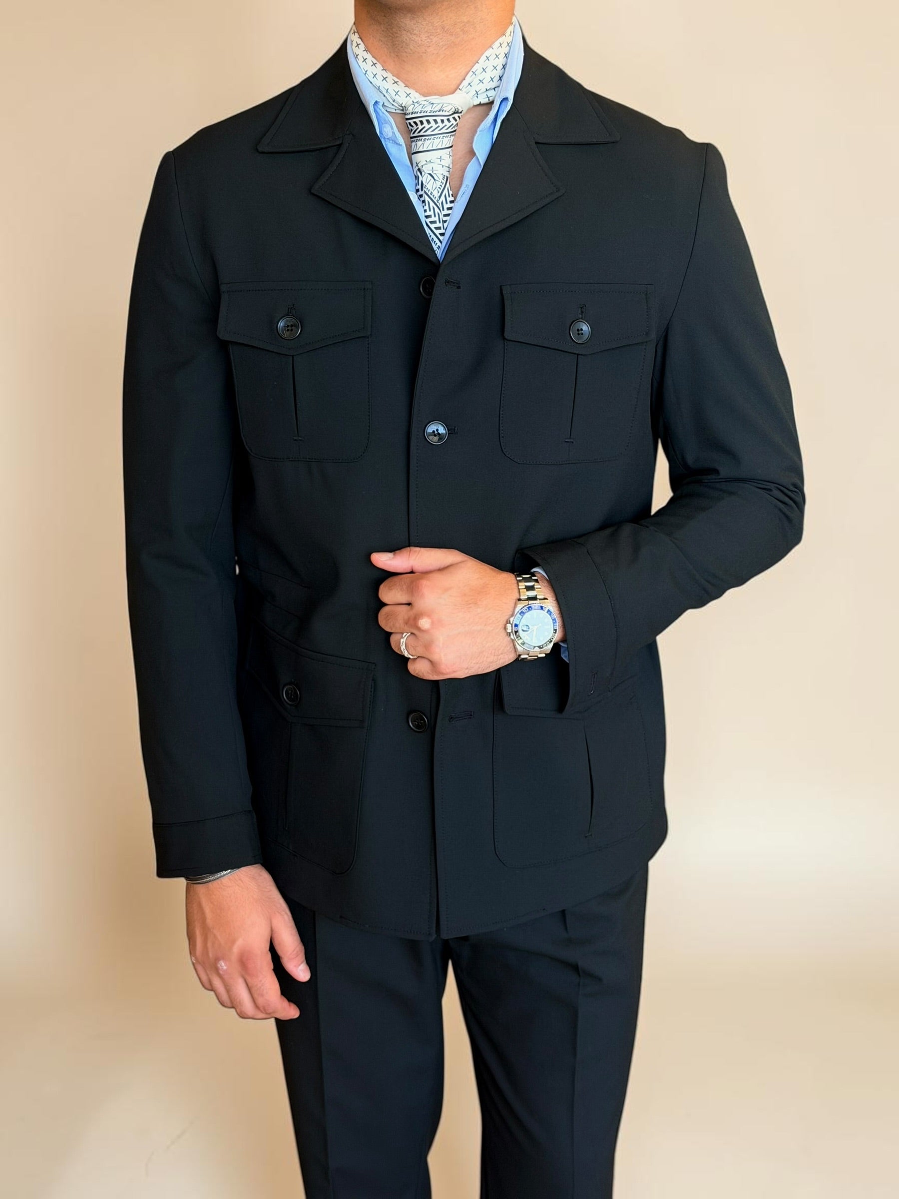 Safari hidden belt Jacket - Black