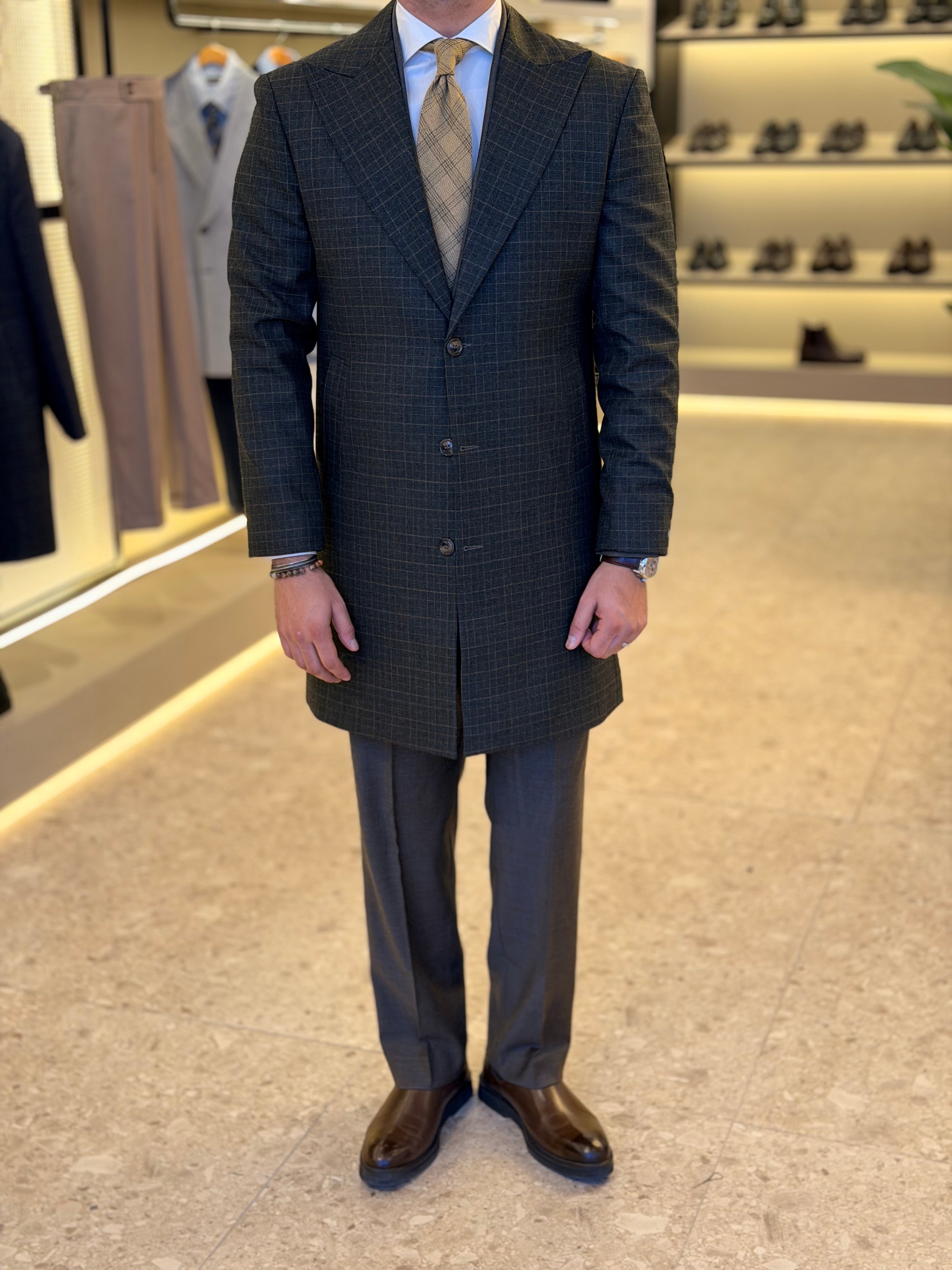 Wool blend checks coat - Olive