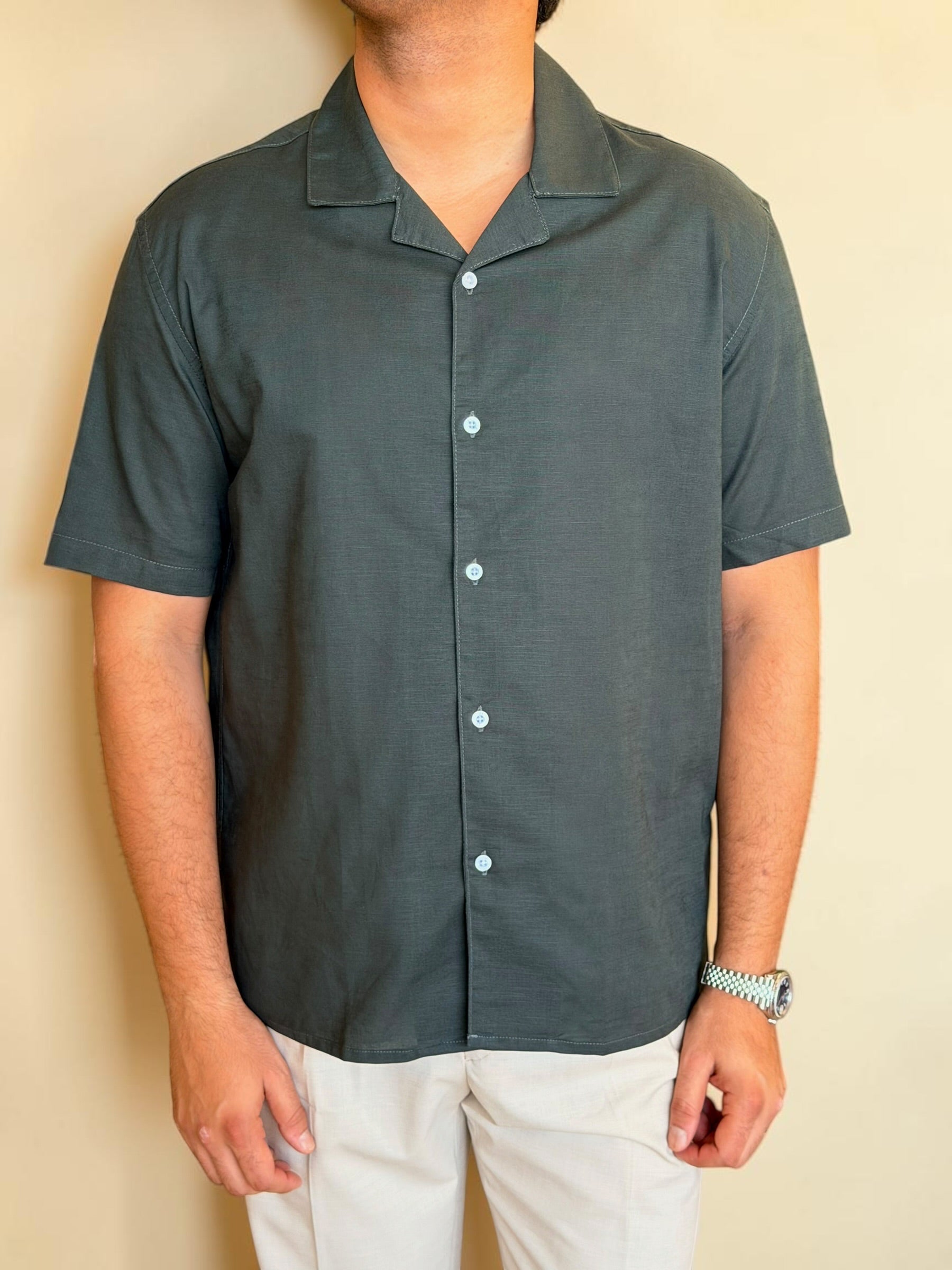 Linen Cuban Shirt - Olive