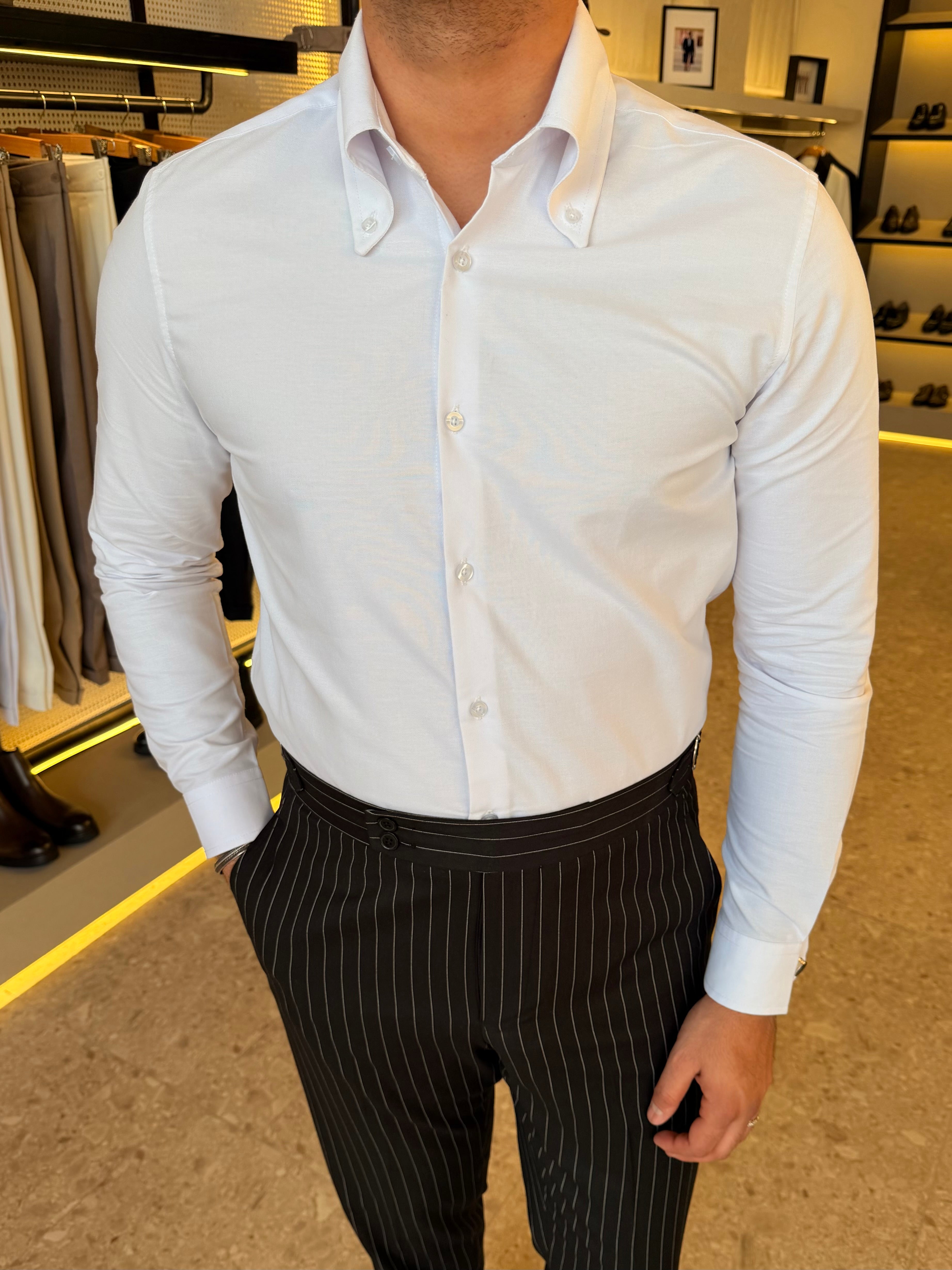 Button-Down Collar cotton Shirt – White