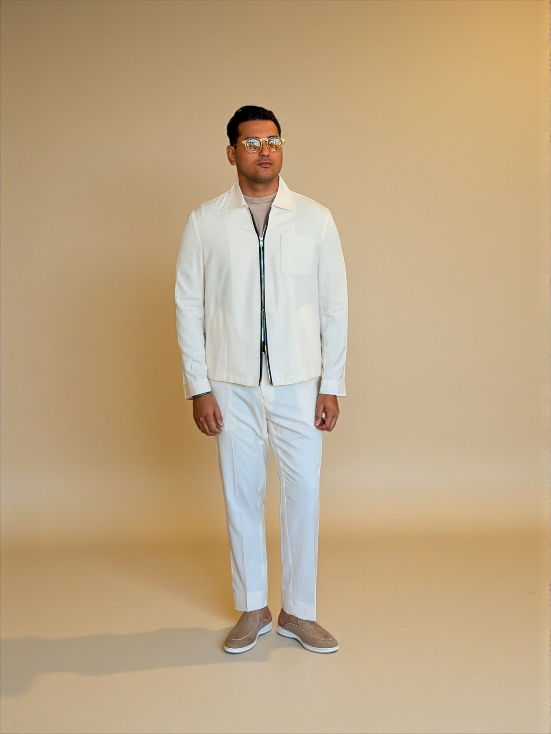 Dual zipper linen set - Off white