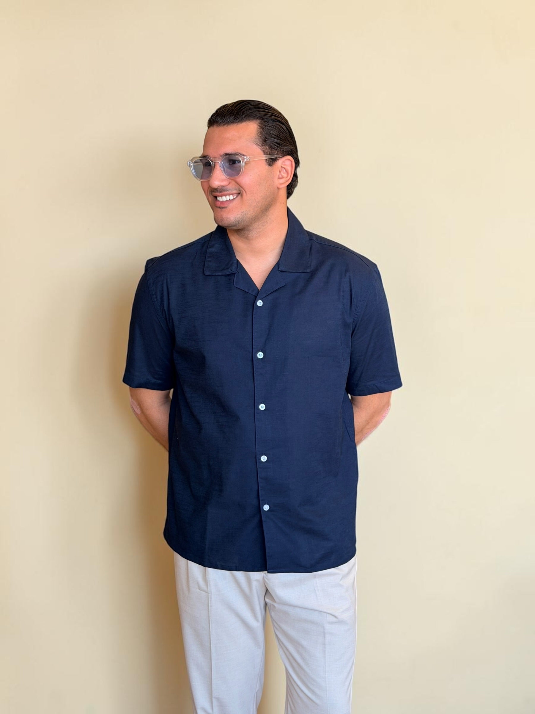 Linen Cuban Shirt - Navy
