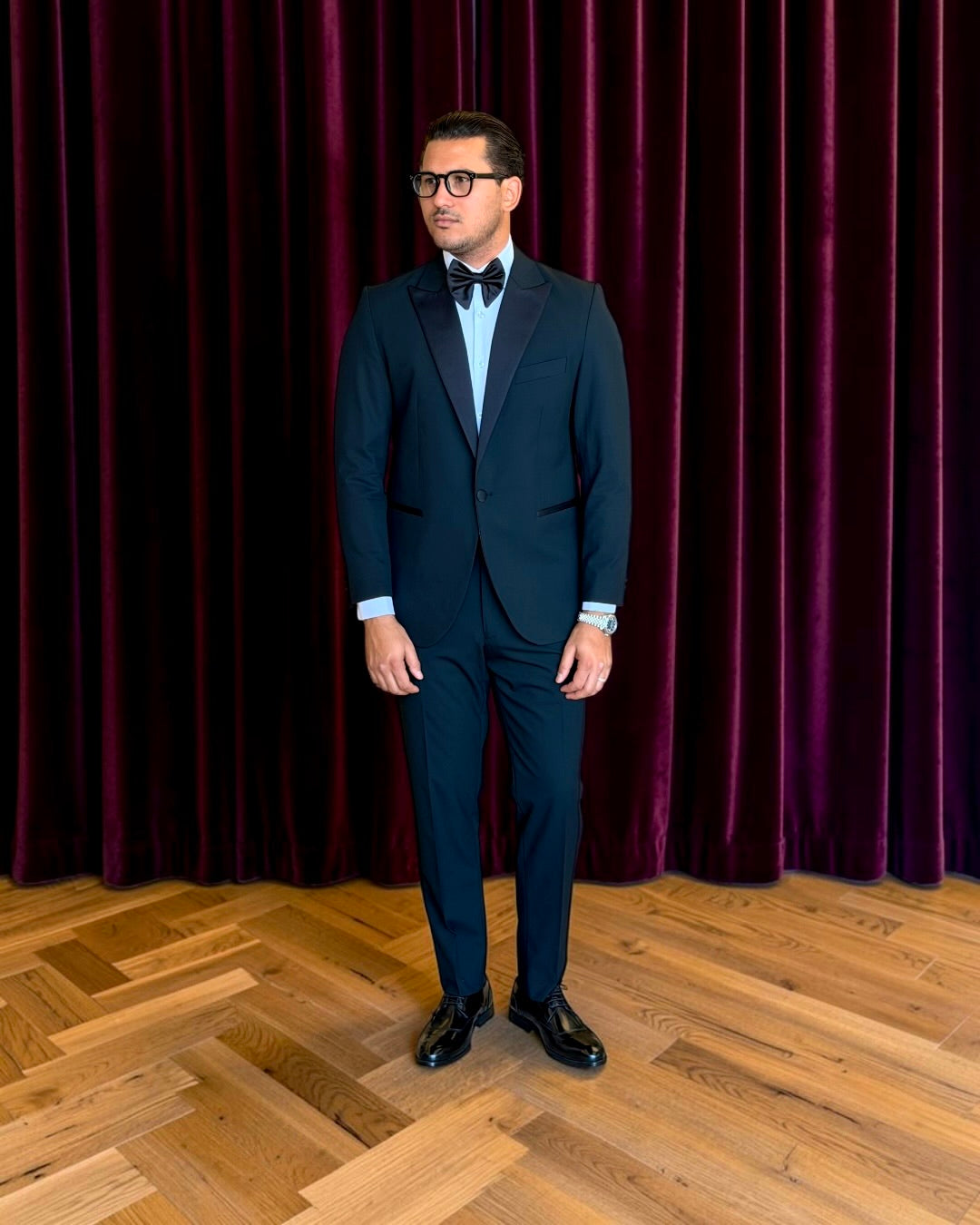 Peak Collar Tuxedo Suit  - Black