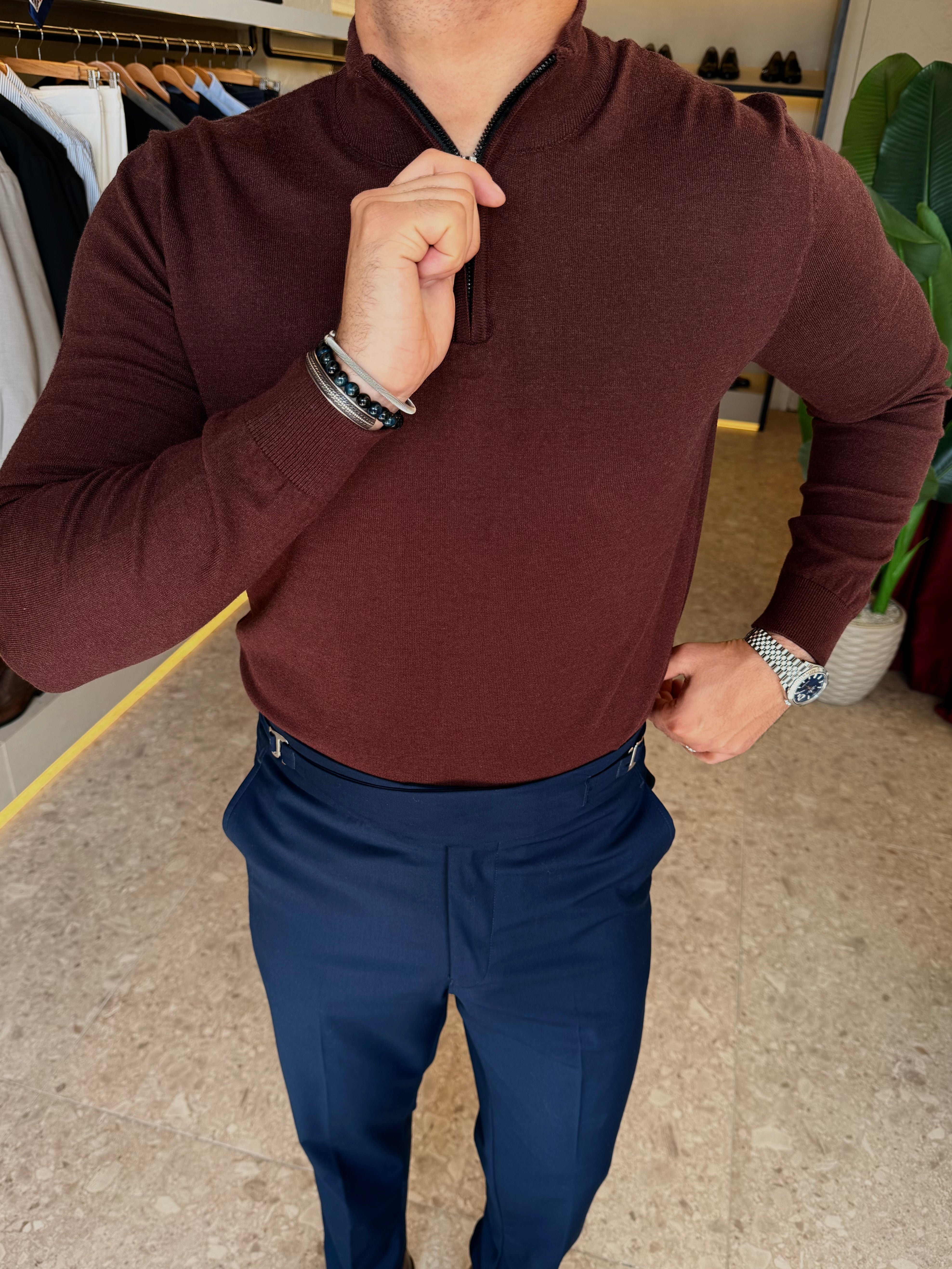 Knitwear Quarter zipper - Brown