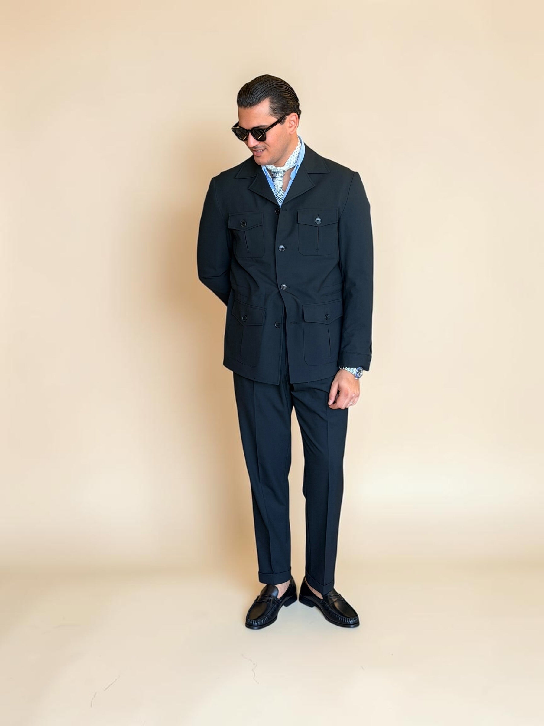 Safari hidden belt Jacket - Black