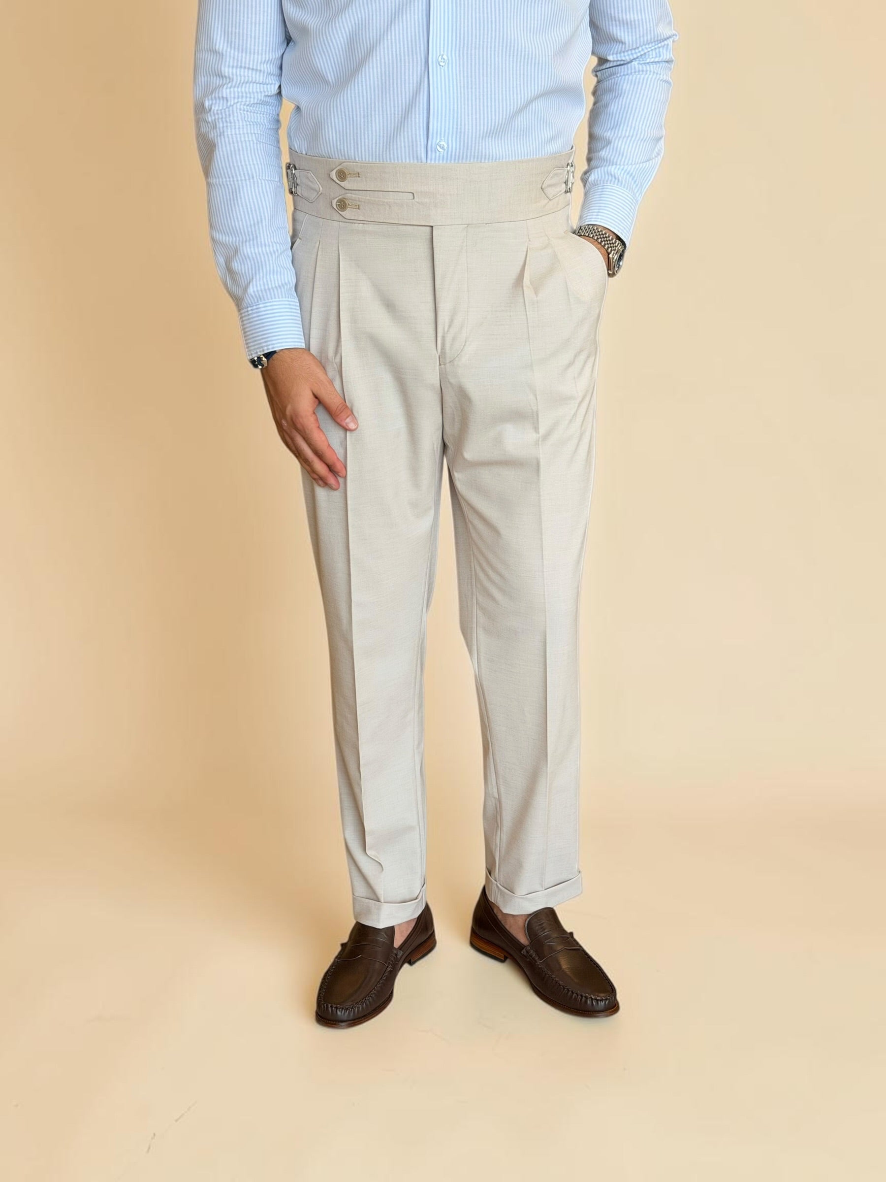 Double-Belt Gurkha trousers- Beige