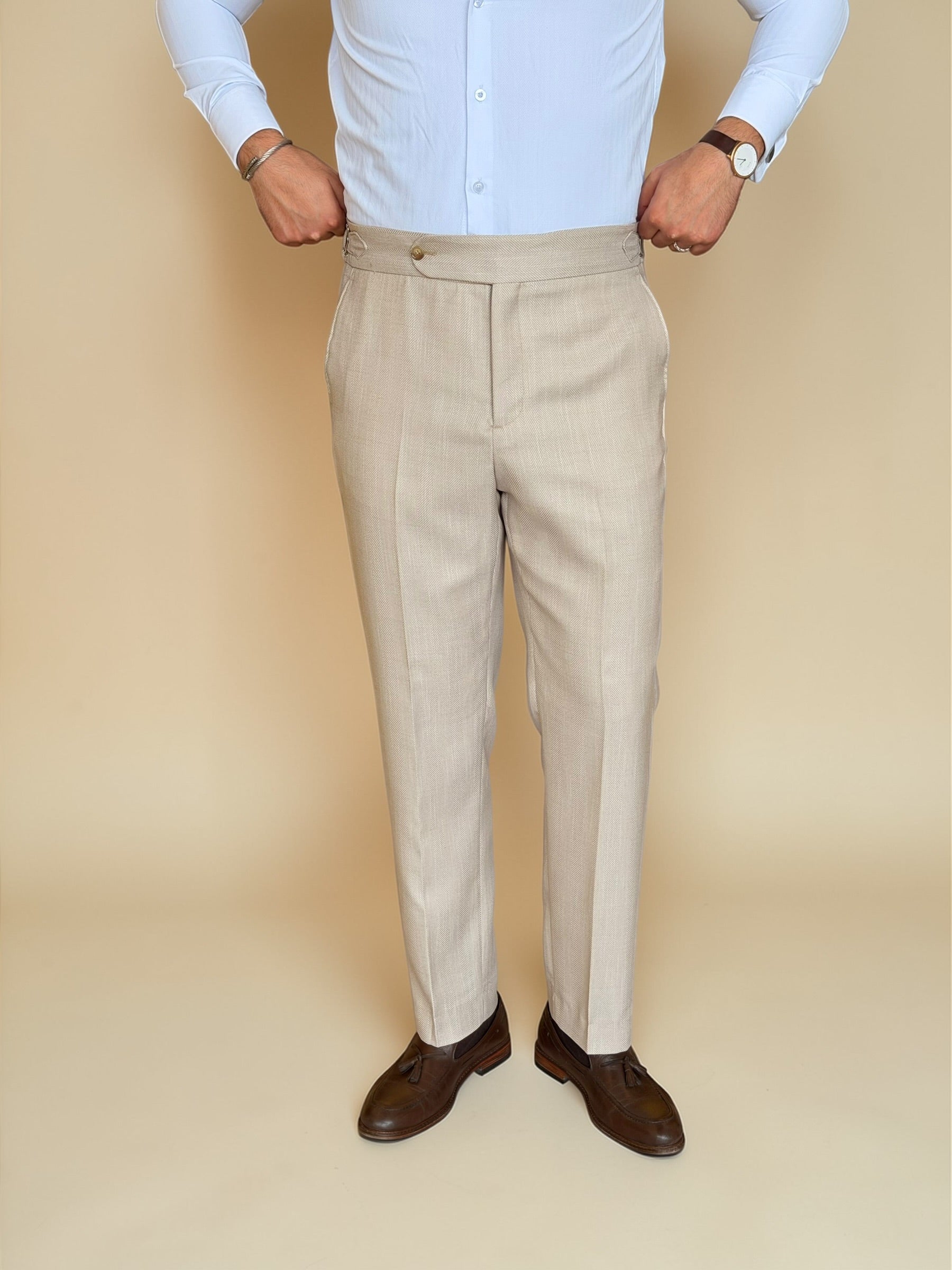 Herringbone notch suit - beige