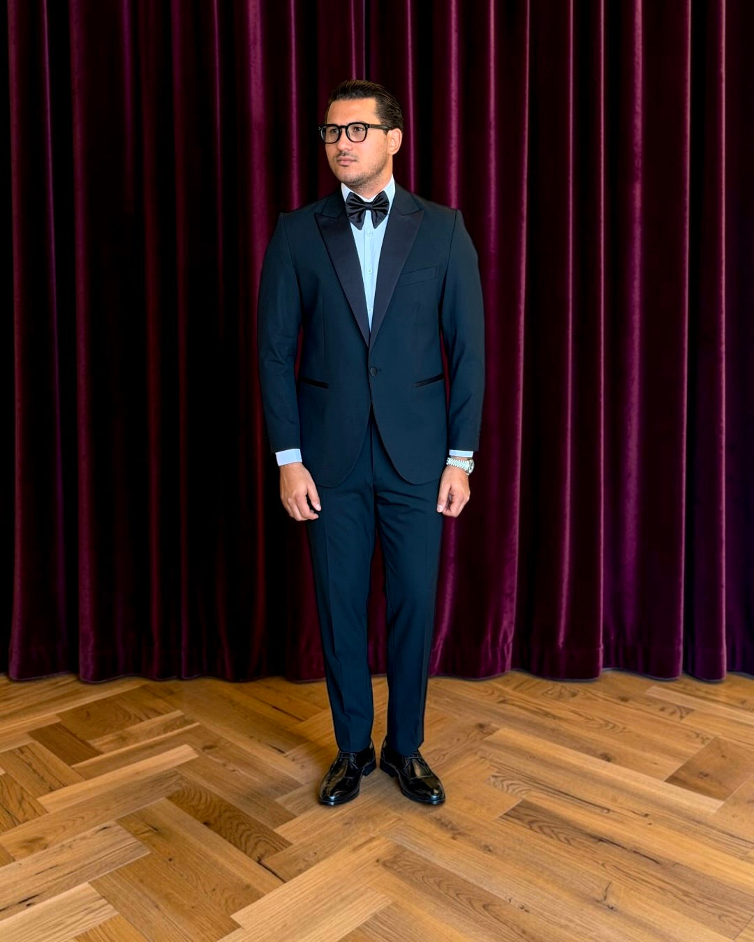 Peak Collar Tuxedo Suit  - Black