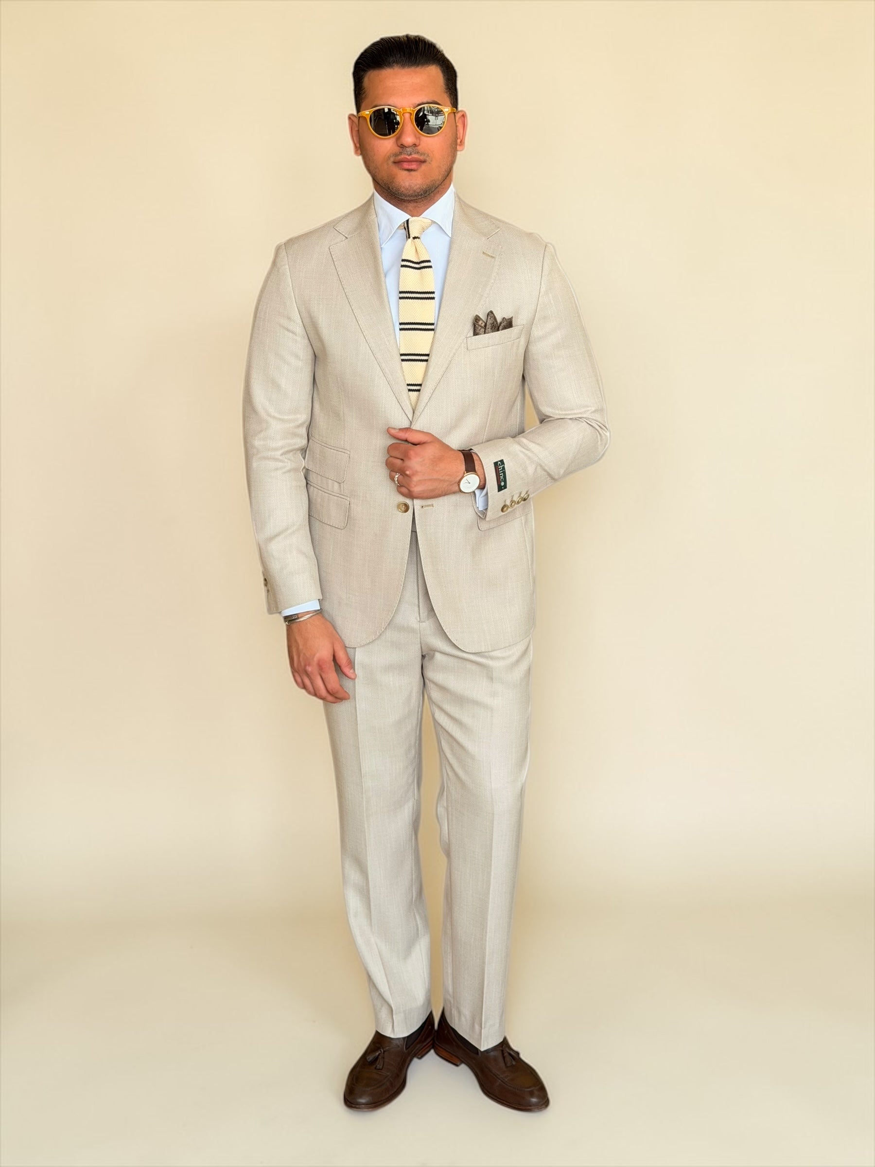 Herringbone notch suit - beige