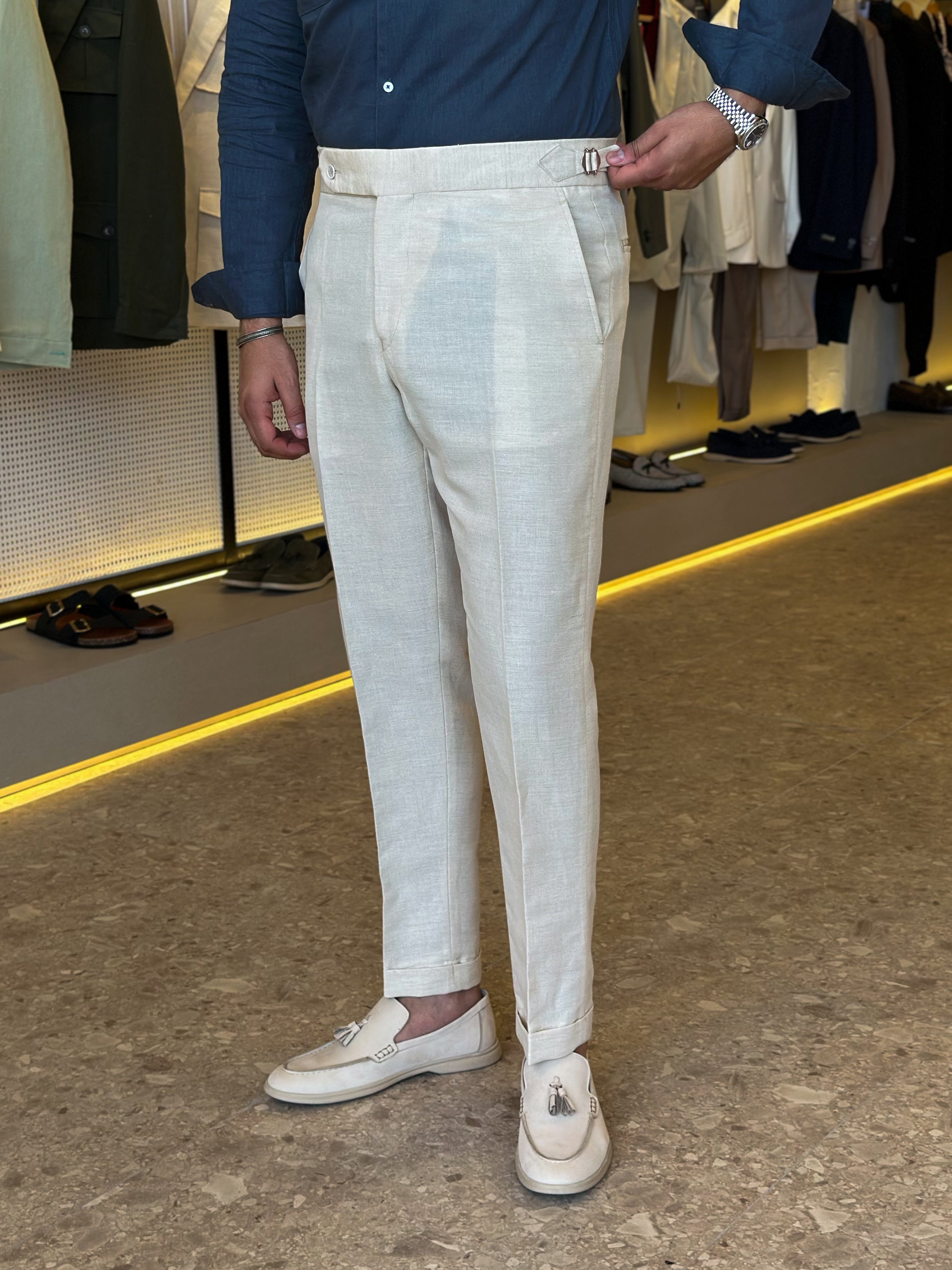 Chino hight waist pure linen trouser - beige