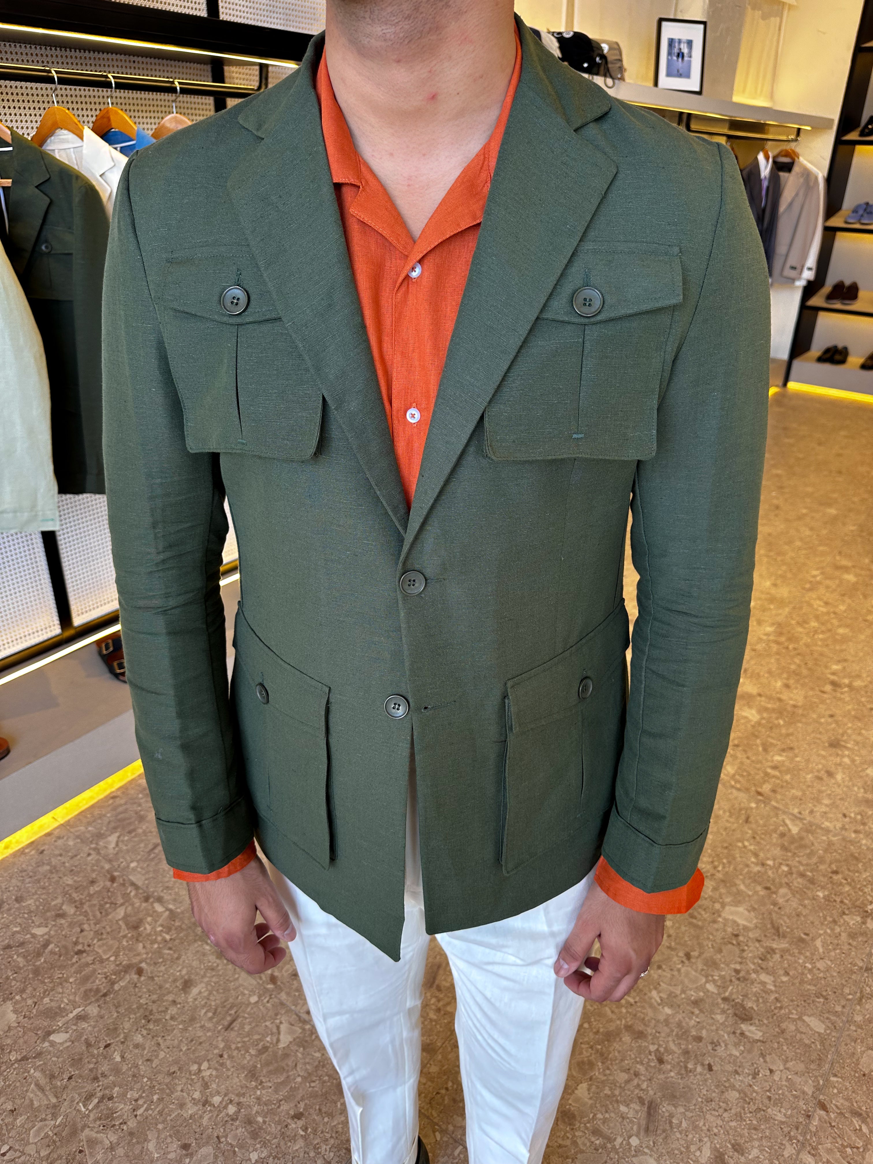 Safari pure linen blazer - olive