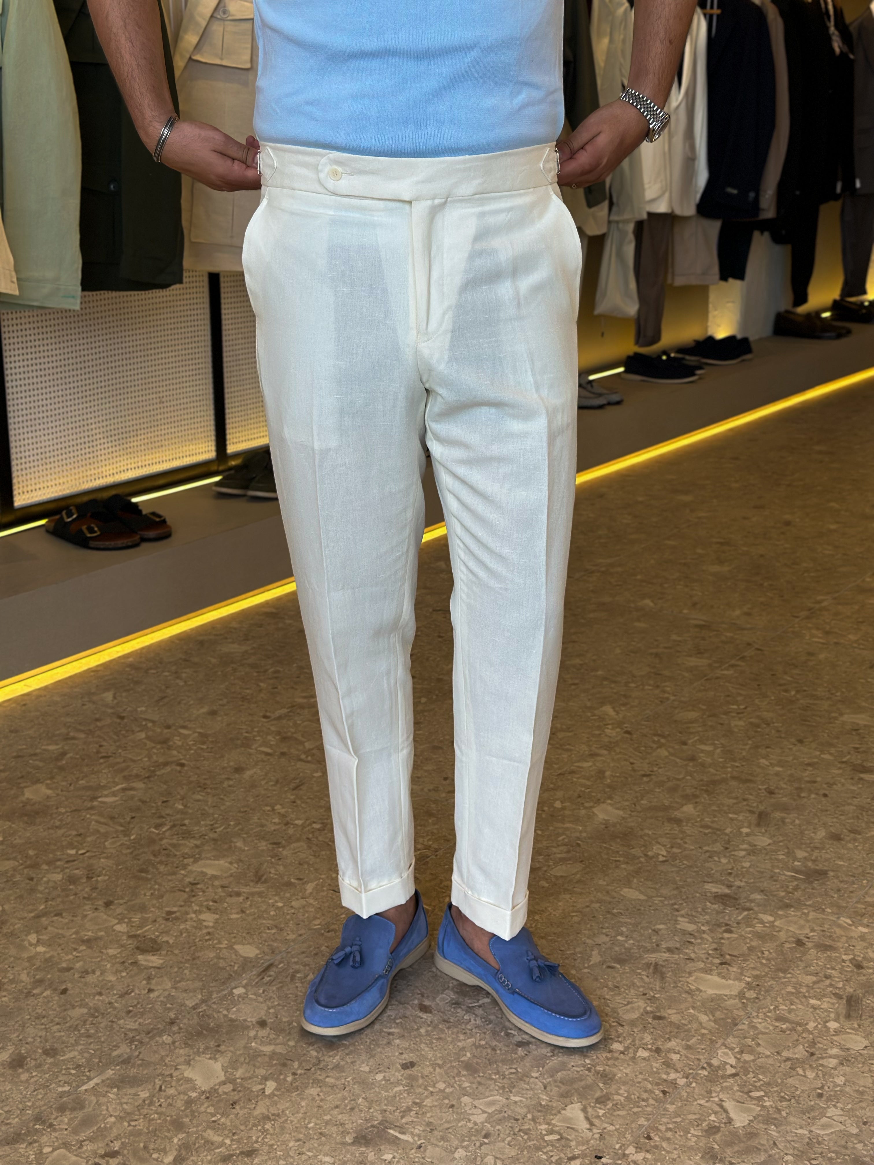 Chino hight waist pure linen trouser - off white