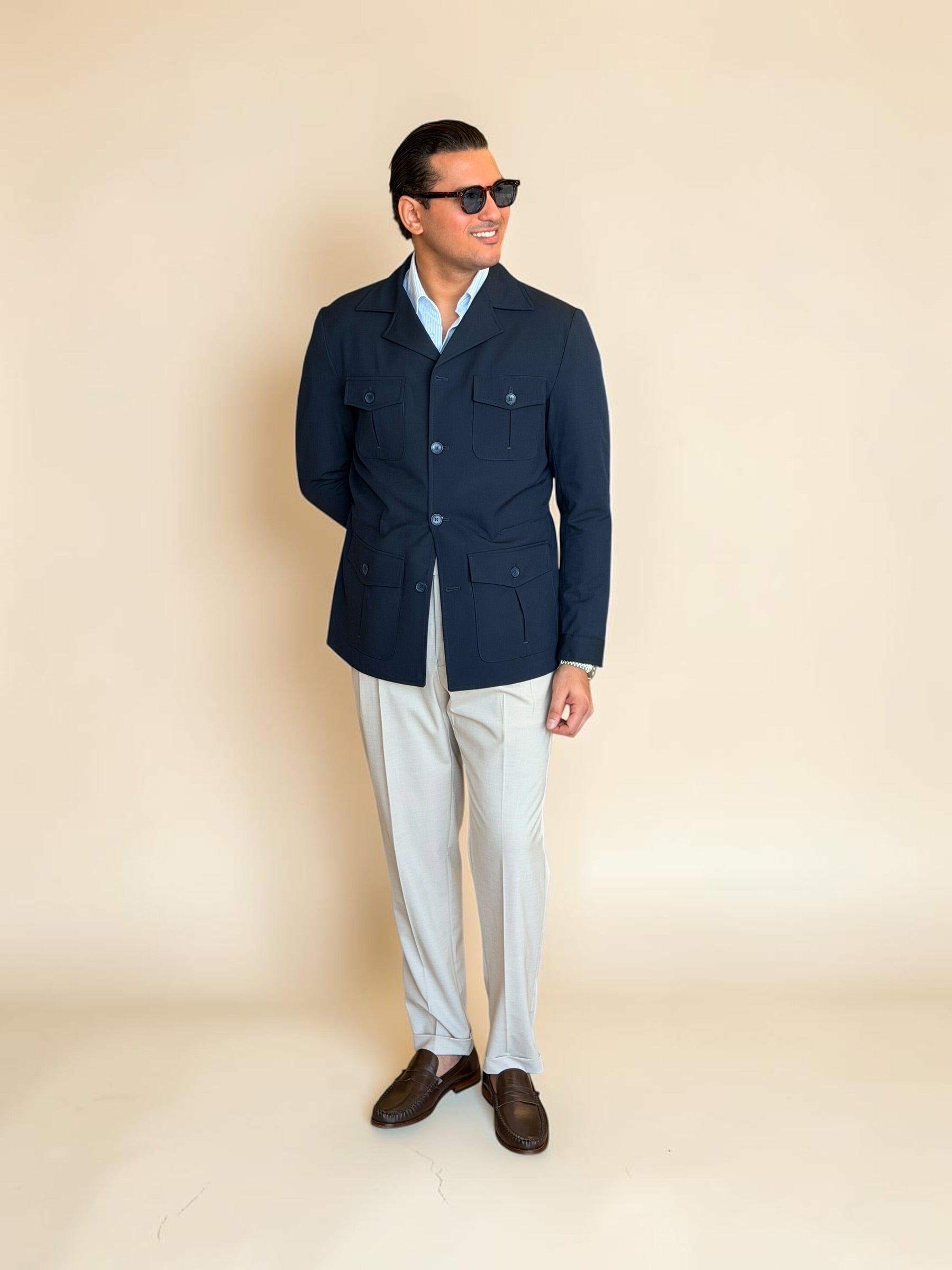 Safari hidden belt Jacket - Navy