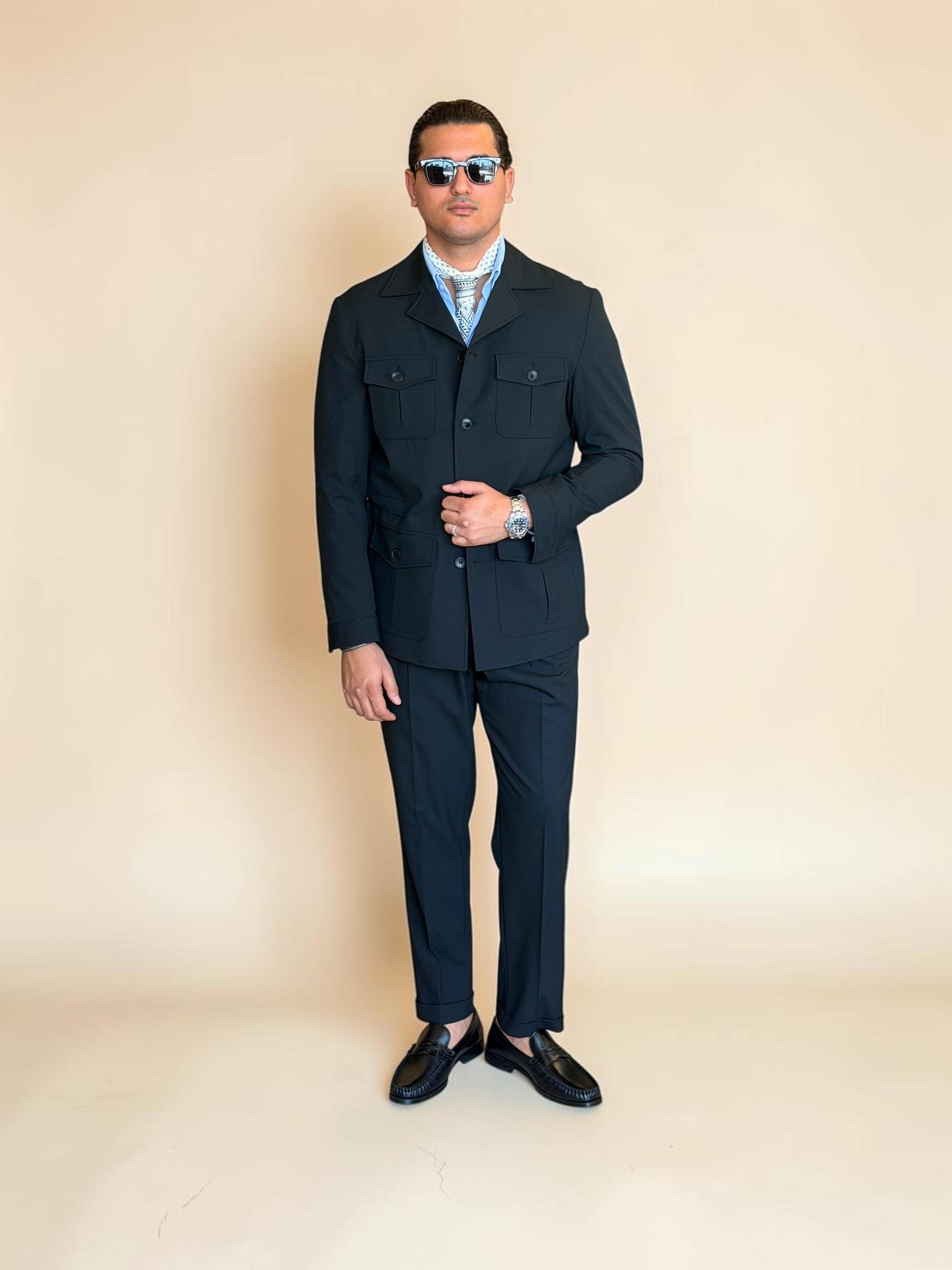 Safari hidden belt Jacket - Black