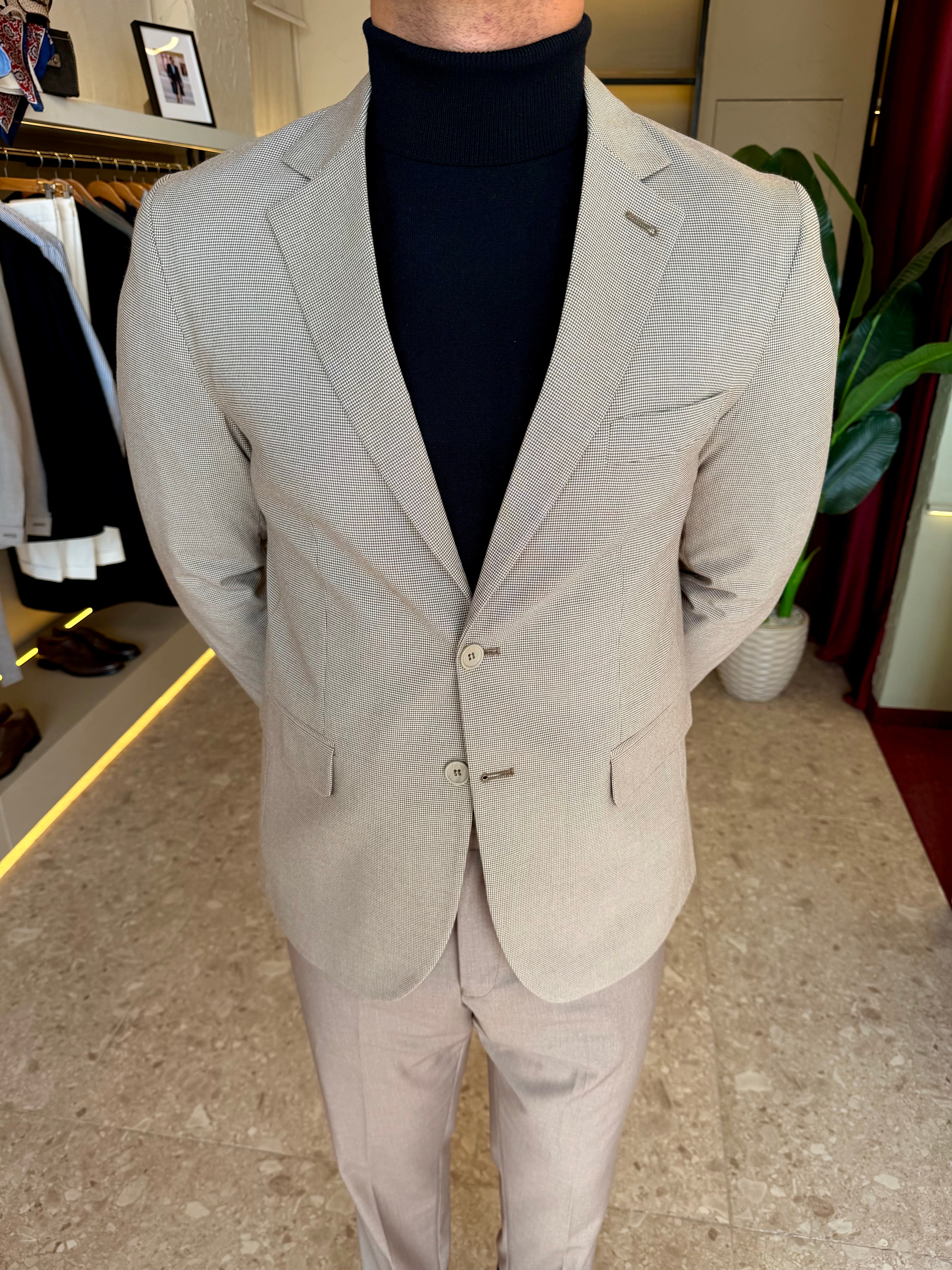 Houndstooth Tailored Blazer - Brown