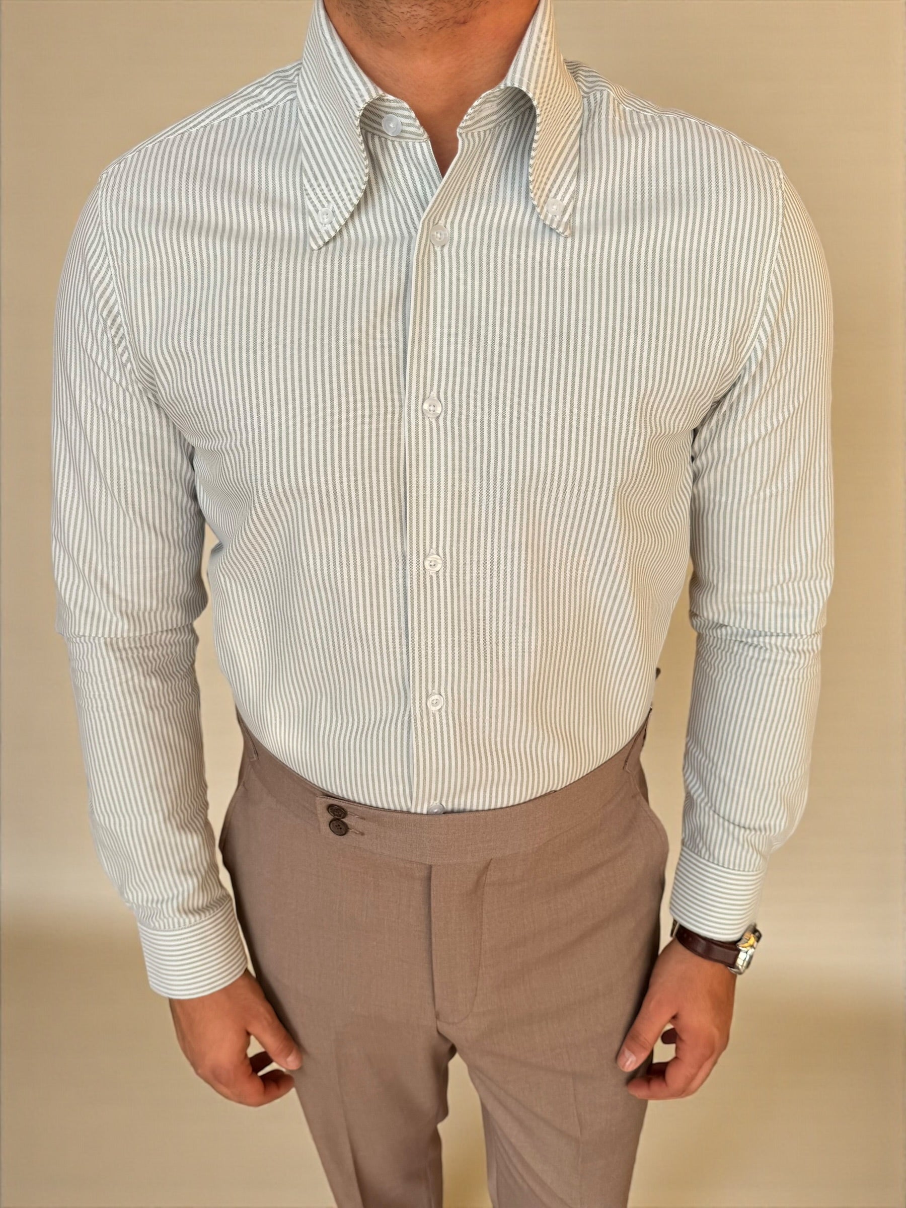 Button-Down Collar cotton Shirt – Green striped